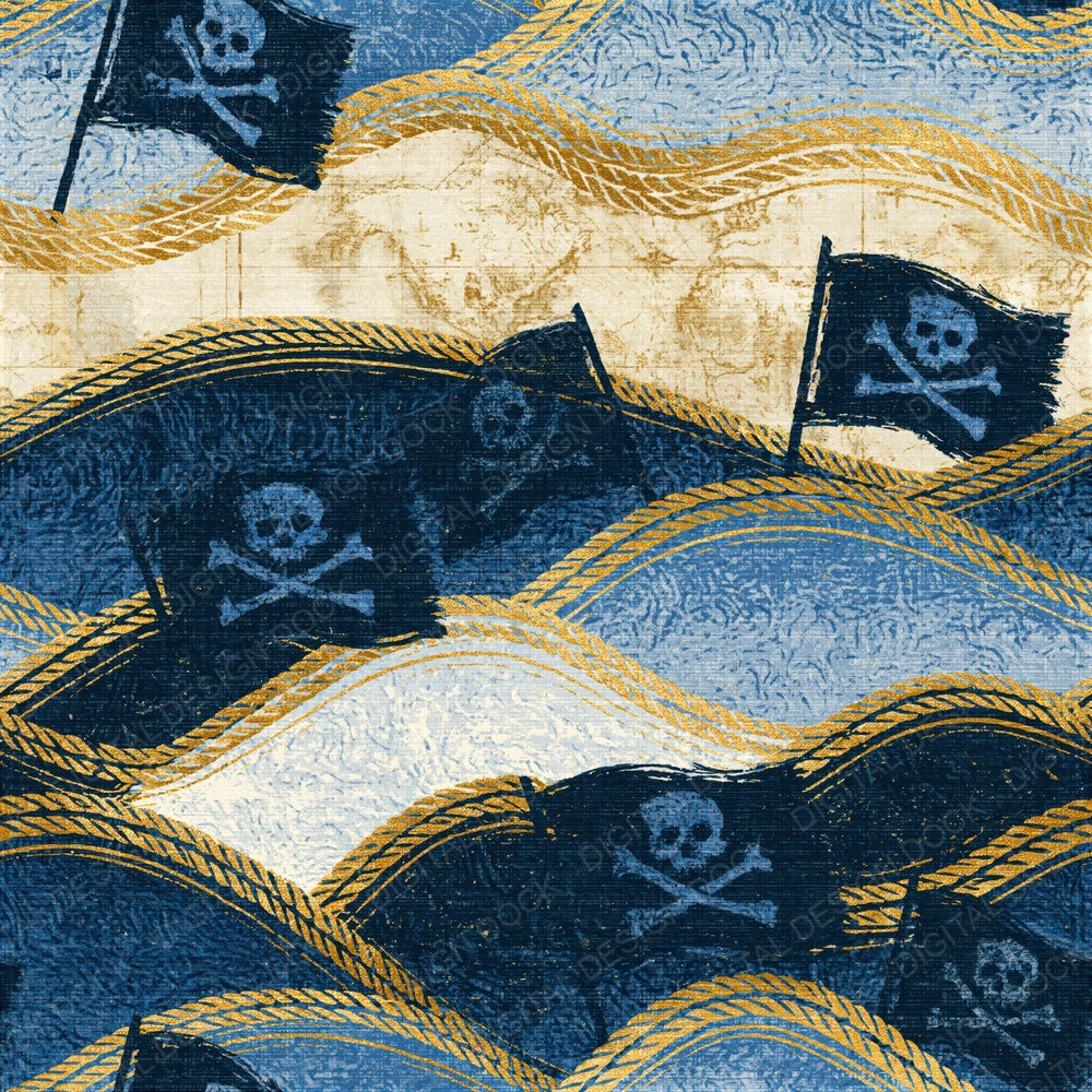 Antique Map Pirate Flags Navy Bone Seamless Digital Paper Pack (DDD015045)