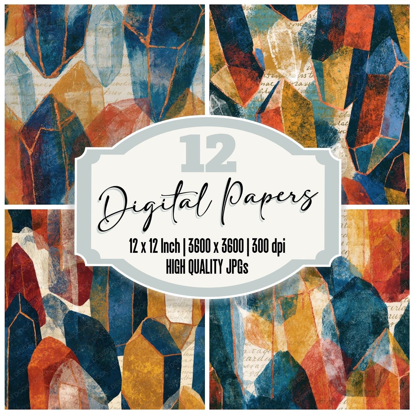 Coloured Pencil Quartz Mustard Navy Seamless Digital Paper Pack (DDD015048)