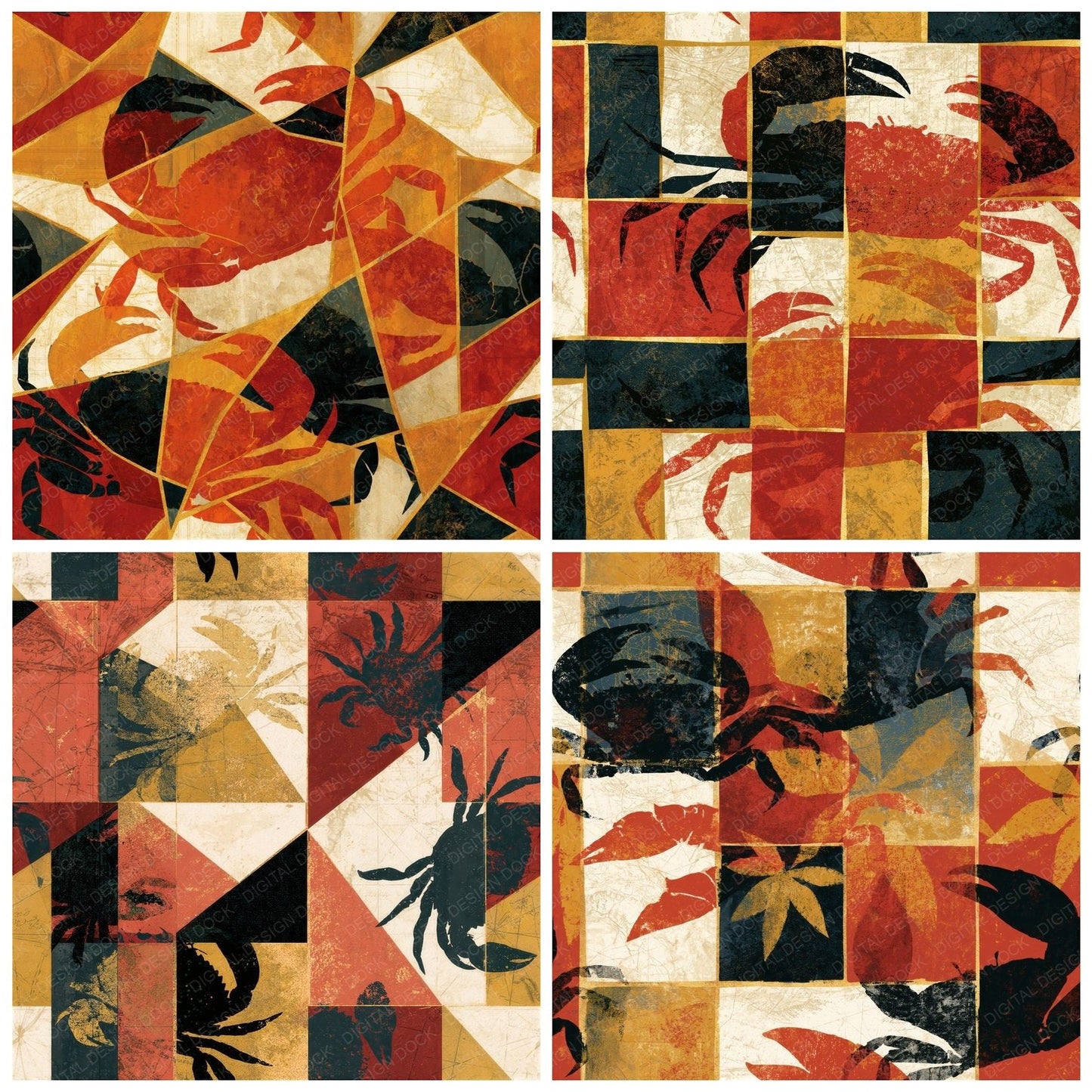 Cubist Crab Terracotta Mustard Seamless Digital Paper Pack (DDD015049)