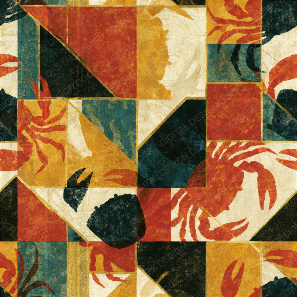 Cubist Crab Terracotta Mustard Seamless Digital Paper Pack (DDD015049)