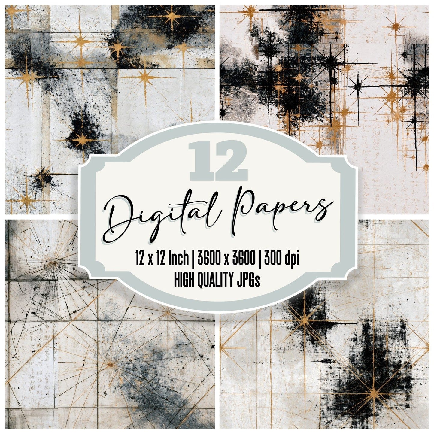 Etching Southern Cross Black Seamless Digital Paper Pack (DDD015052)