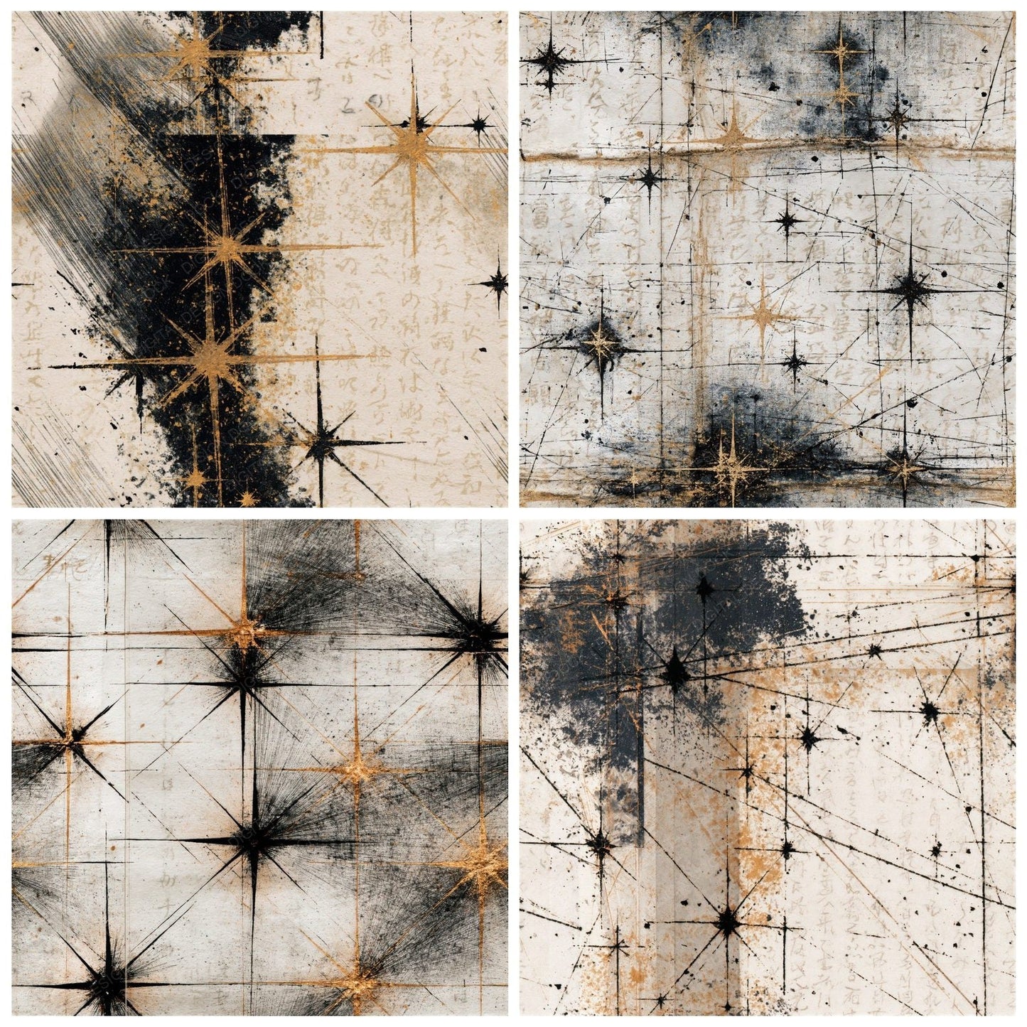 Etching Southern Cross Black Seamless Digital Paper Pack (DDD015052)