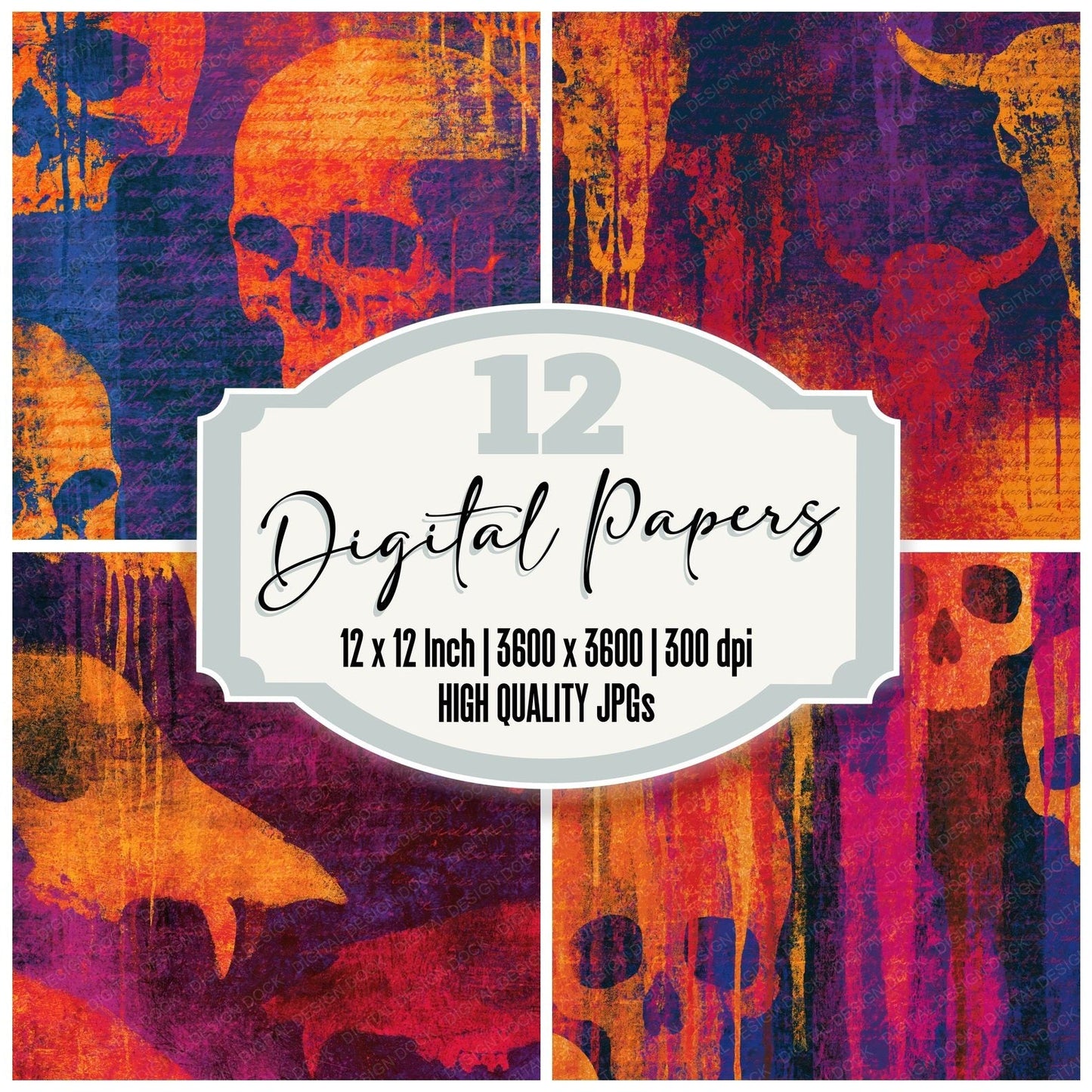 Graffiti Desert Skulls Tangerine Plum Digital Paper Pack (DDD015053)