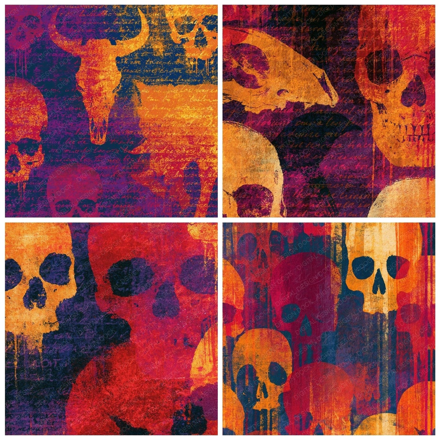 Graffiti Desert Skulls Tangerine Plum Digital Paper Pack (DDD015053)