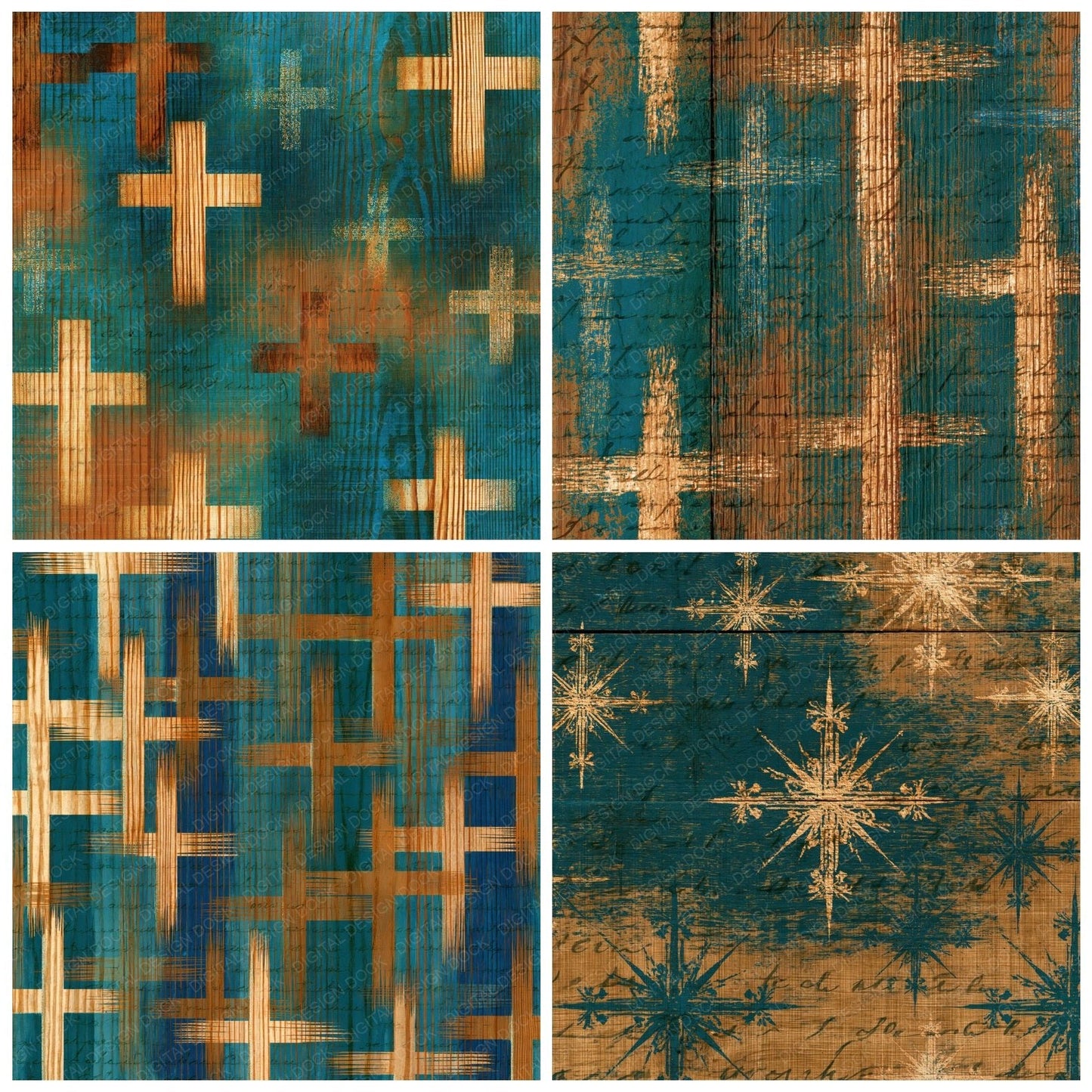 Pyrography Cross Staffs Teal Bone Digital Paper Pack (DDD015060)