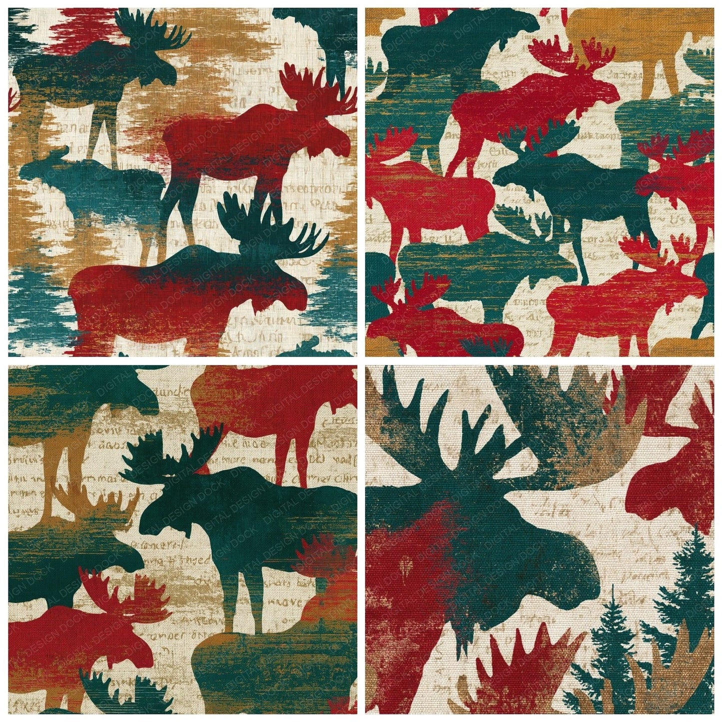 Tapestry Moose Emerald Ruby Digital Paper Pack (DDD015063)