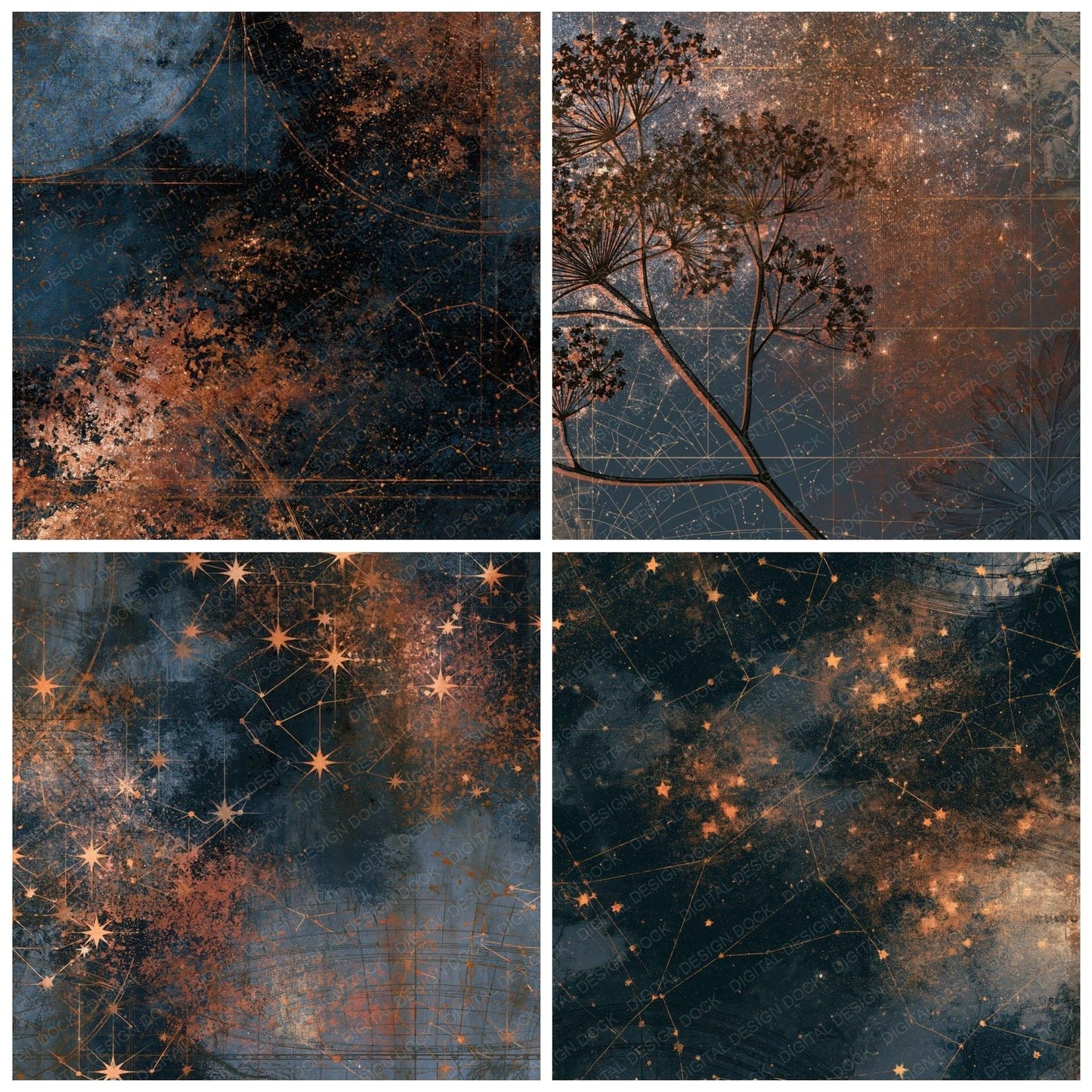 Antique Botanical Starfield Copper Digital Paper Pack (DDD015065)