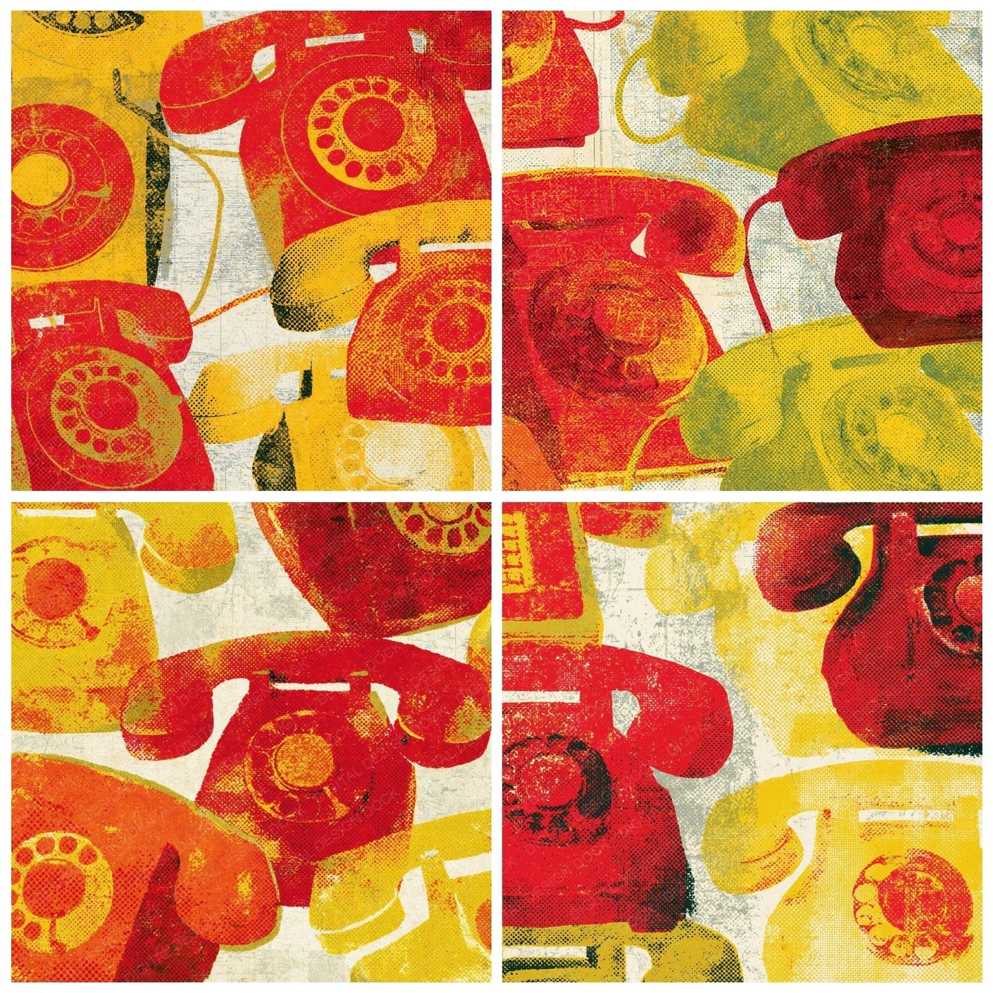 Halftone Rotary Phone Red Lemon Digital Paper Pack (DDD015071)