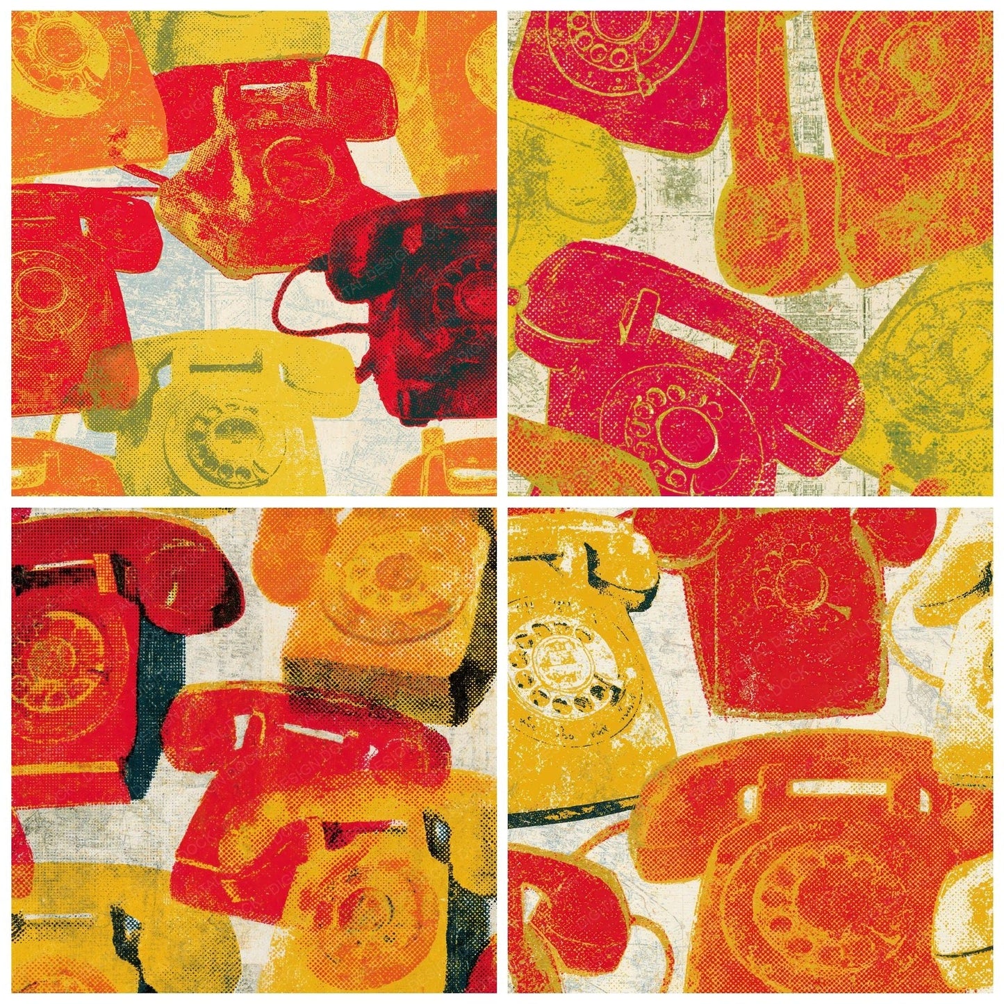Halftone Rotary Phone Red Lemon Digital Paper Pack (DDD015071)