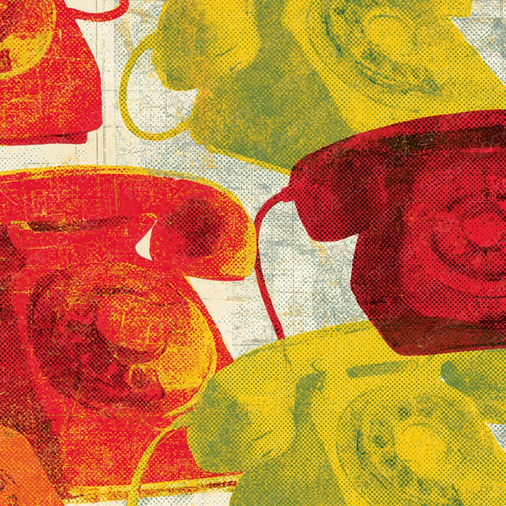 Halftone Rotary Phone Red Lemon Digital Paper Pack (DDD015071)