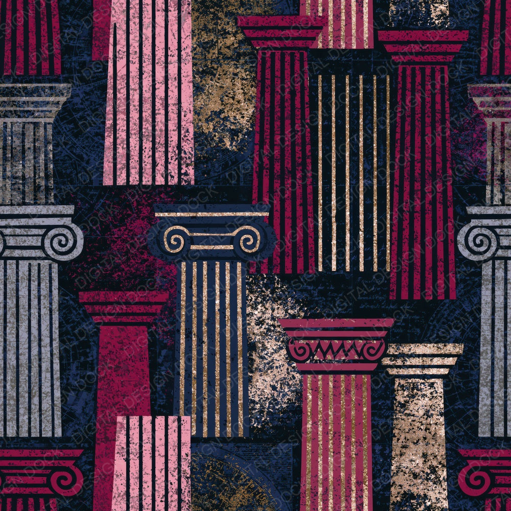 Mid Century Doric Columns Wine Navy Digital Paper Pack (DDD015077)