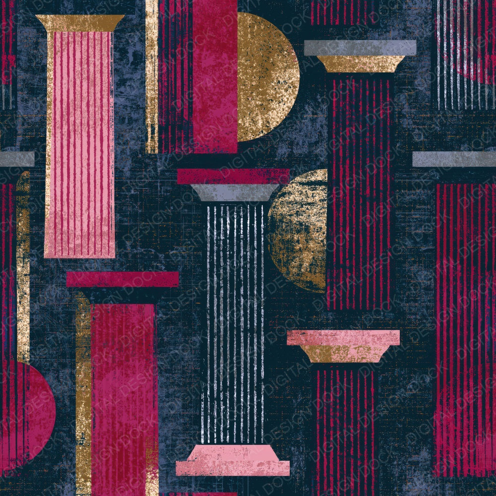 Mid Century Doric Columns Wine Navy Digital Paper Pack (DDD015077)