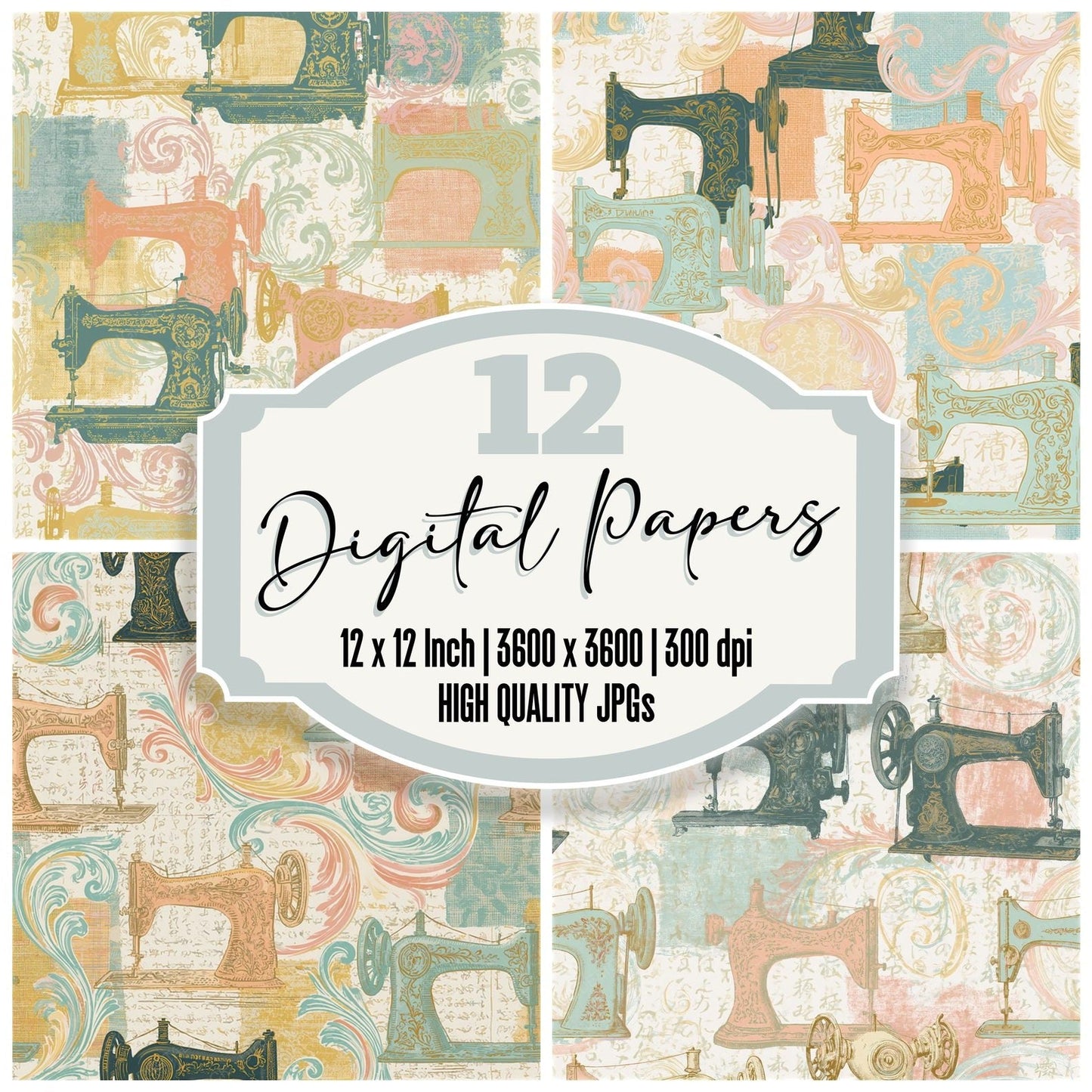 Rococo Sewing Machines Peach Mint Seamless Digital Paper Pack (DDD015079)
