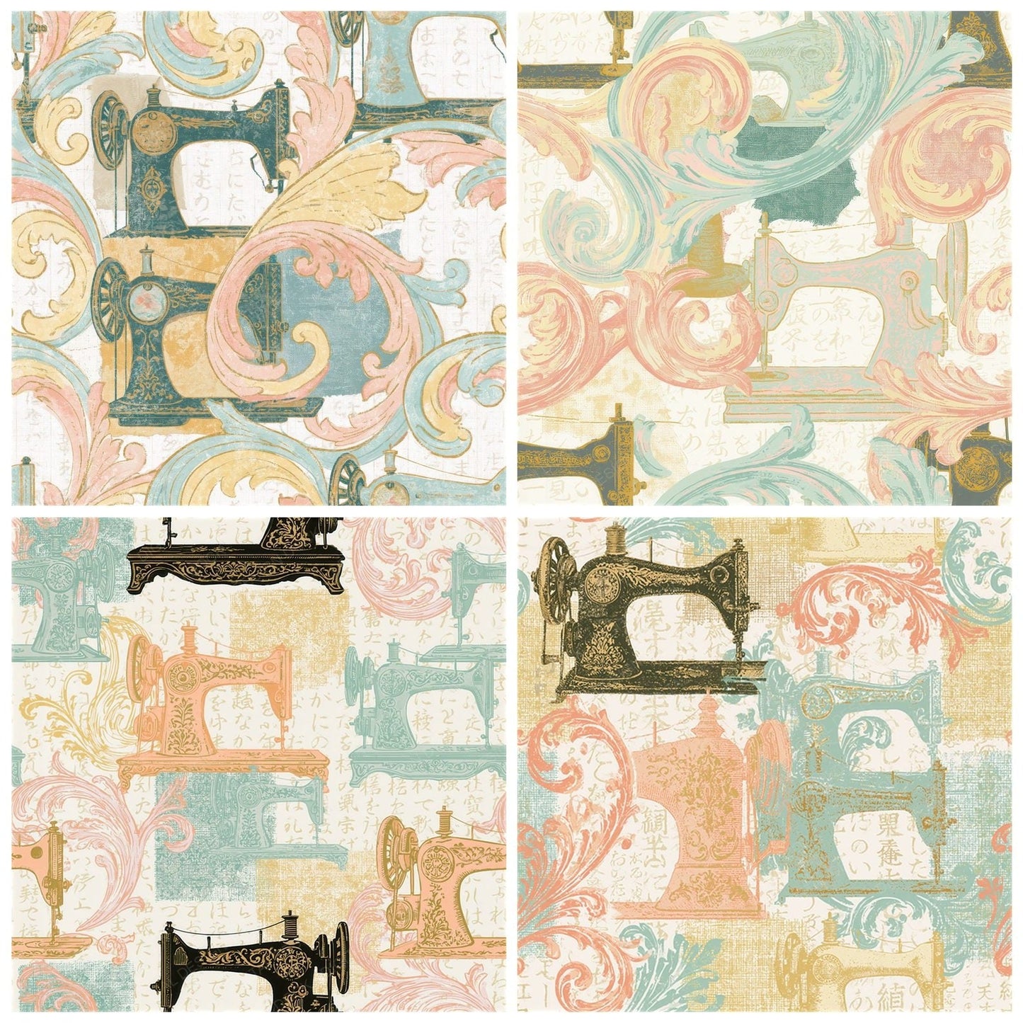 Rococo Sewing Machines Peach Mint Seamless Digital Paper Pack (DDD015079)