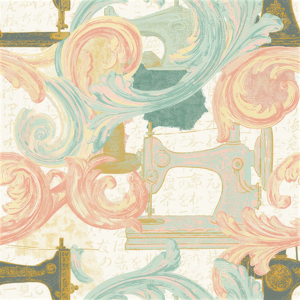 Rococo Sewing Machines Peach Mint Seamless Digital Paper Pack (DDD015079)