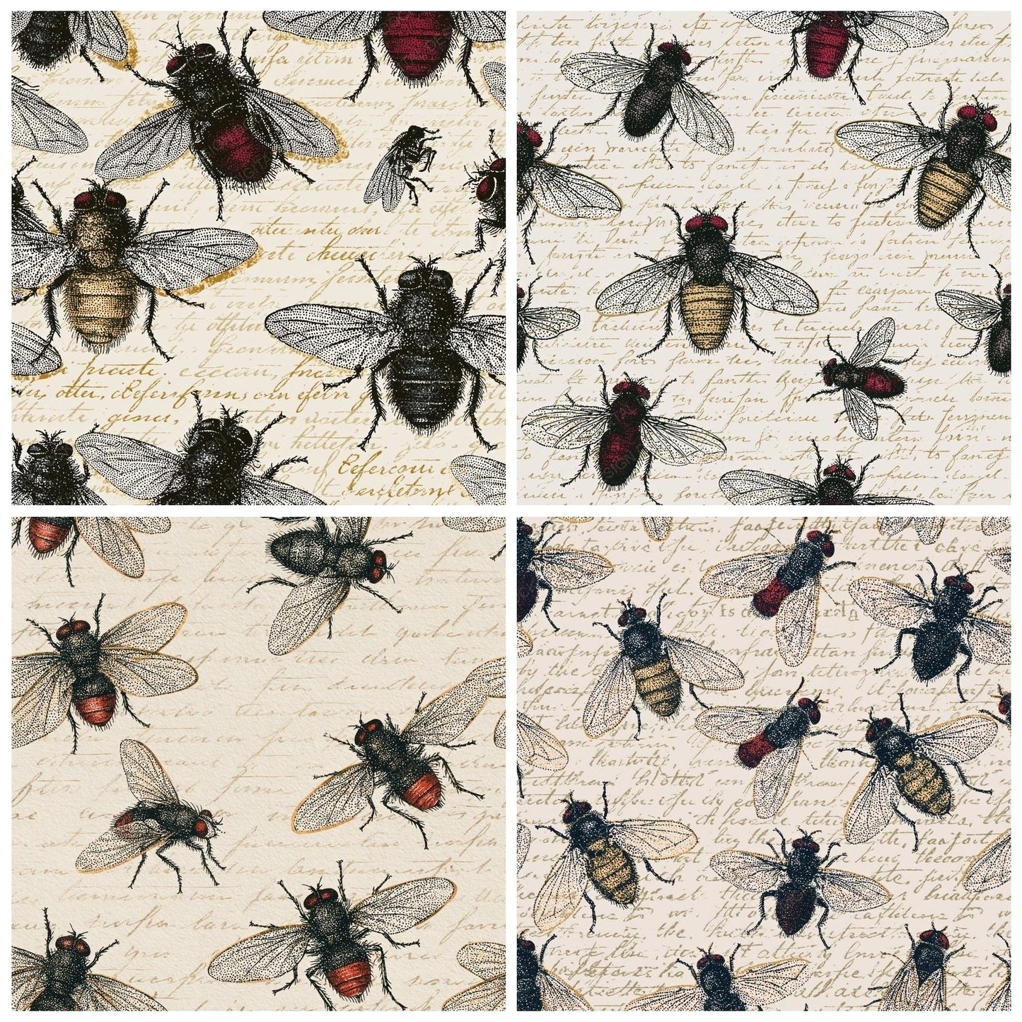 Stipple Horseflies Oxblood Ivory Digital Paper Pack (DDD015083)