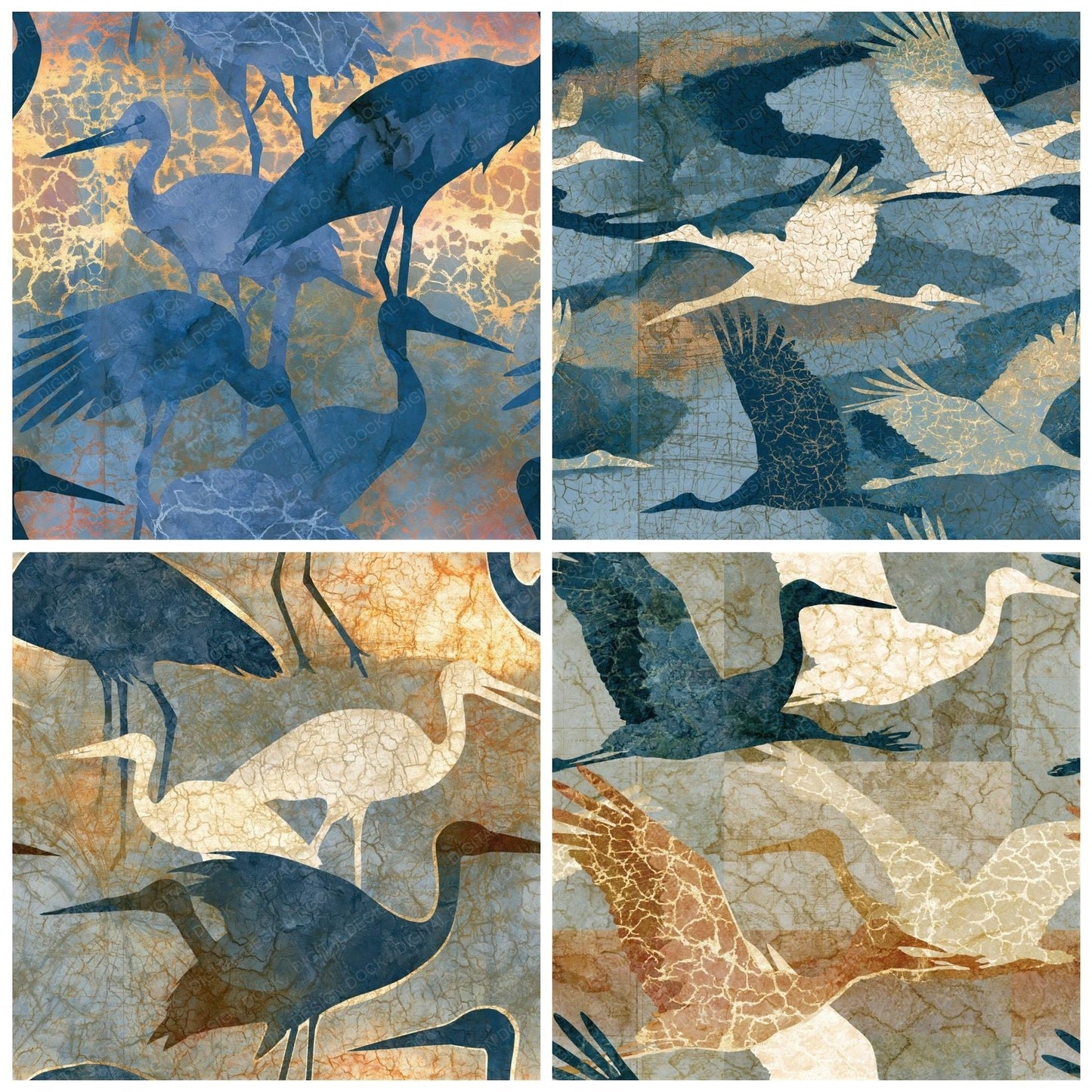 Batik Storks Stone Bone Seamless Digital Paper Pack (DDD015085)