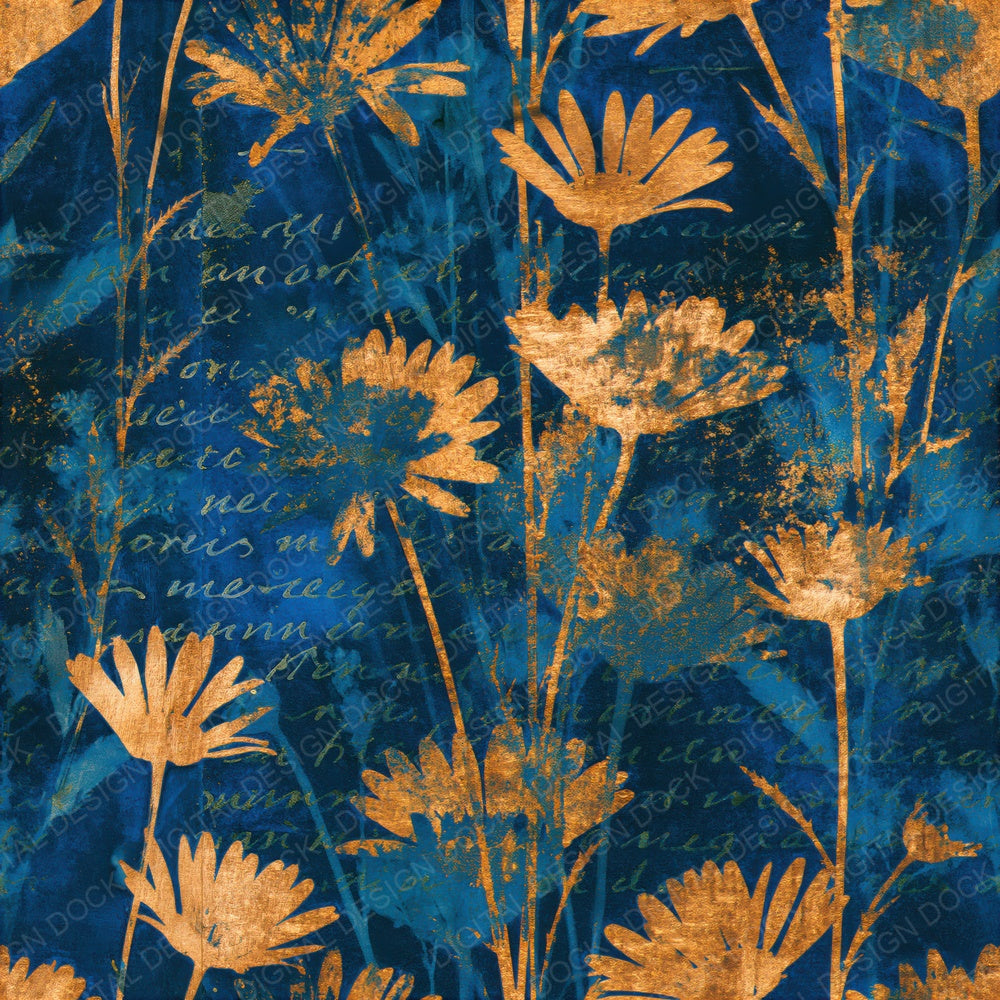 Cyanotype Daisy Prussian Blue Seamless Digital Paper Pack (DDD015086)
