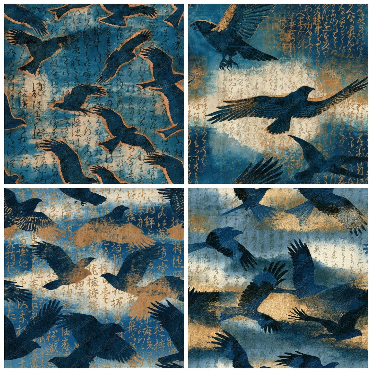 Cyanotype Hawk Sumi Bone Seamless Digital Paper Pack (DDD015087)