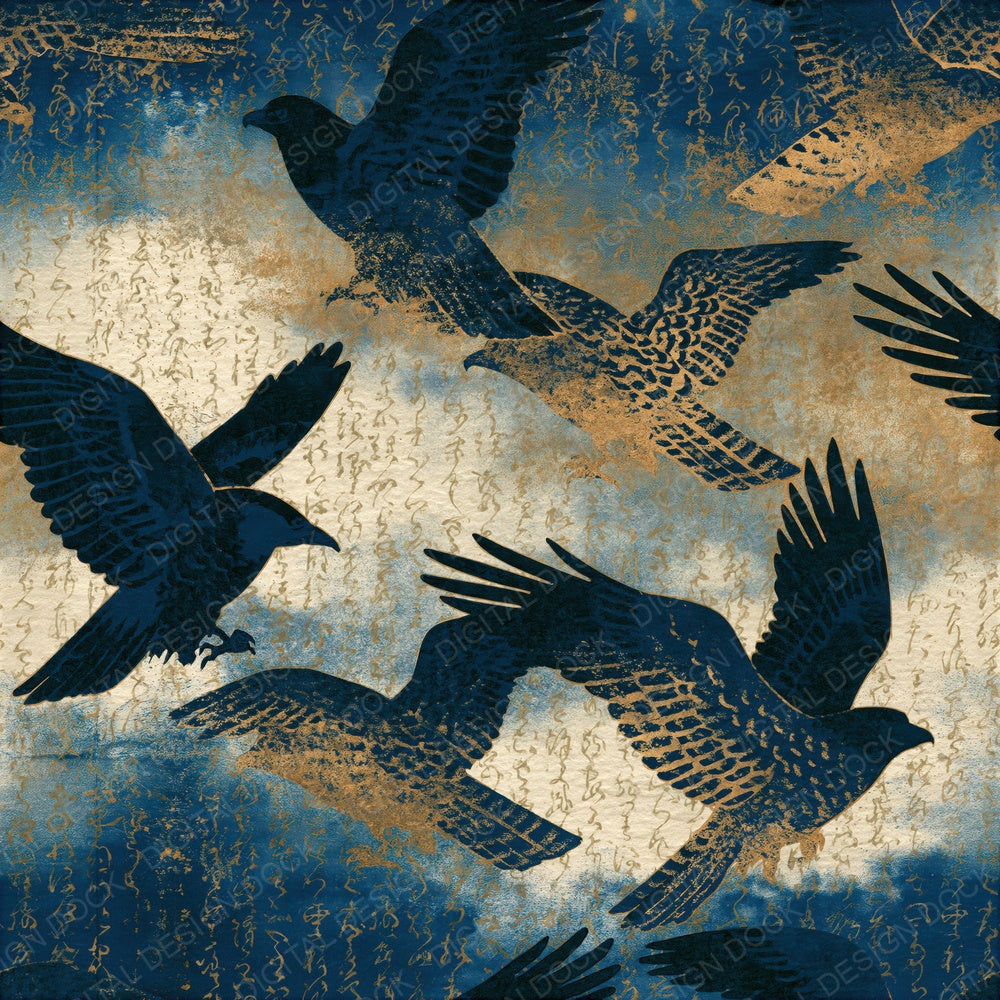 Cyanotype Hawk Sumi Bone Seamless Digital Paper Pack (DDD015087)