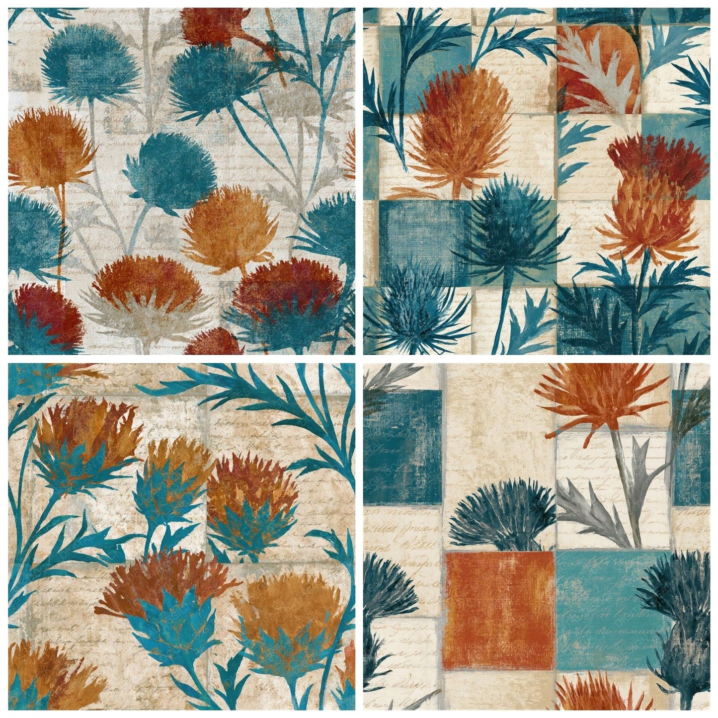Gouache Thistle Rust Turquoise Seamless Digital Paper Pack (DDD015089)