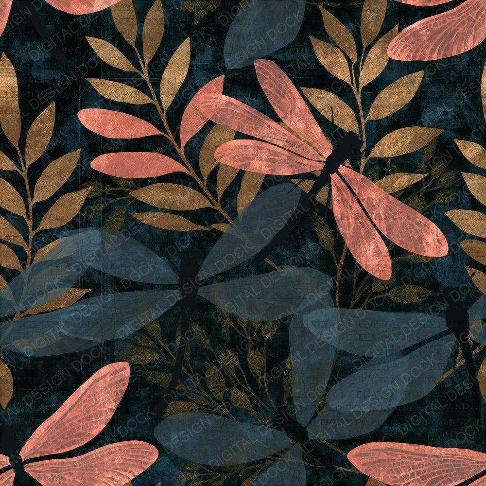 Layered Mayfly Black Gold Seamless Digital Paper Pack (DDD015092)