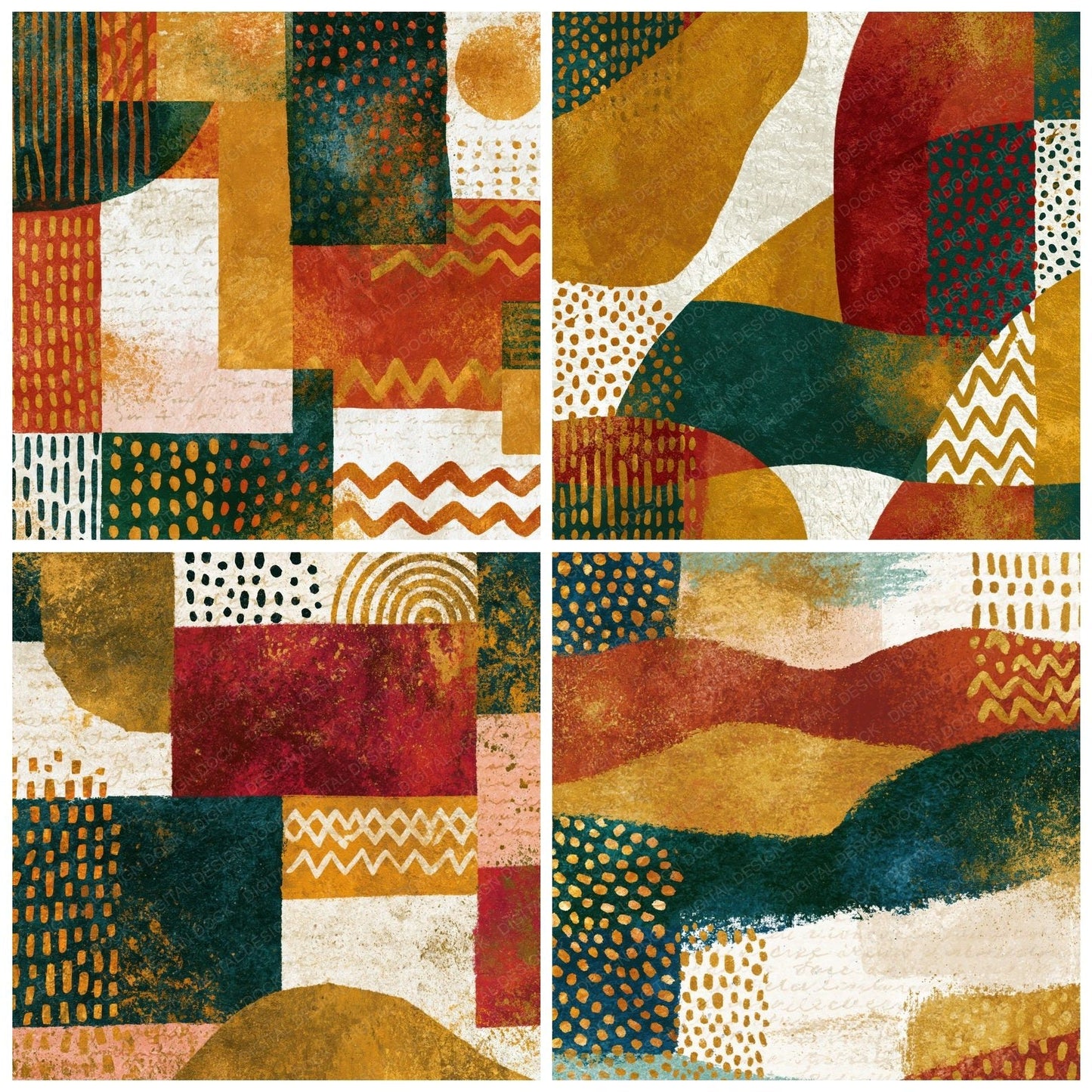 Memphis Rust Ochre Forest Green Abstract Digital Paper Pack (DDD015093)