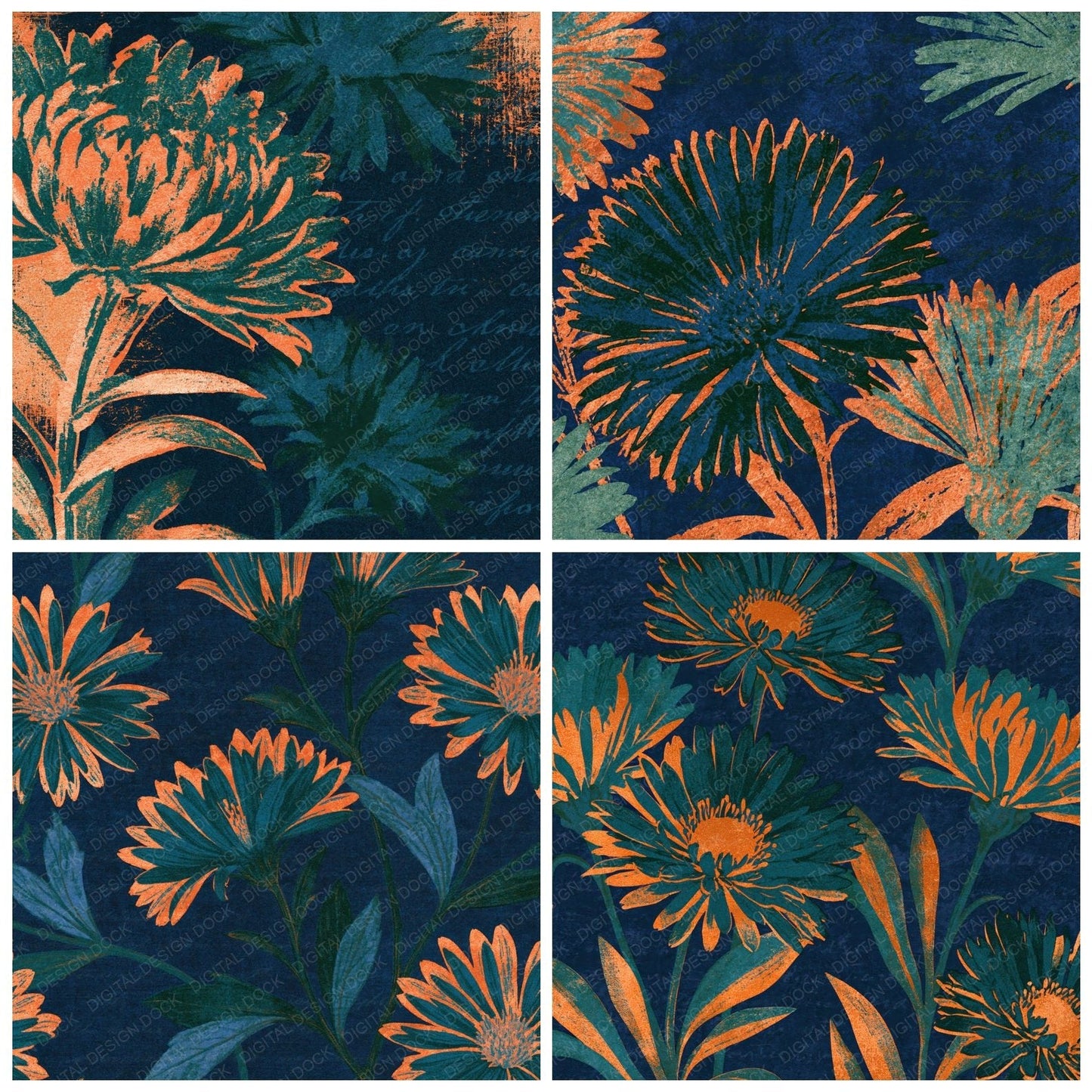 Risograph Asters Midnight Green Copper Digital Paper Pack (DDD015097)