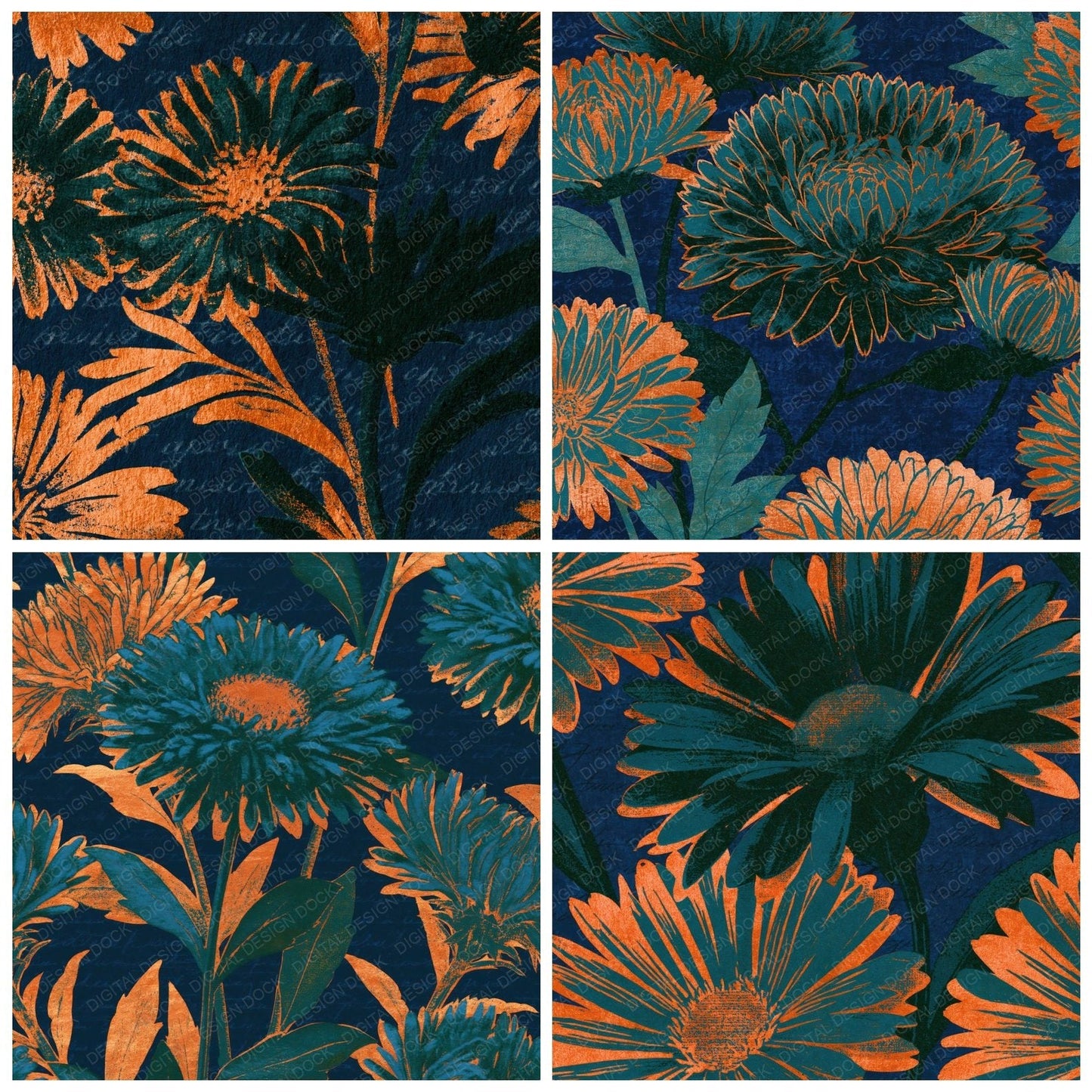 Risograph Asters Midnight Green Copper Digital Paper Pack (DDD015097)