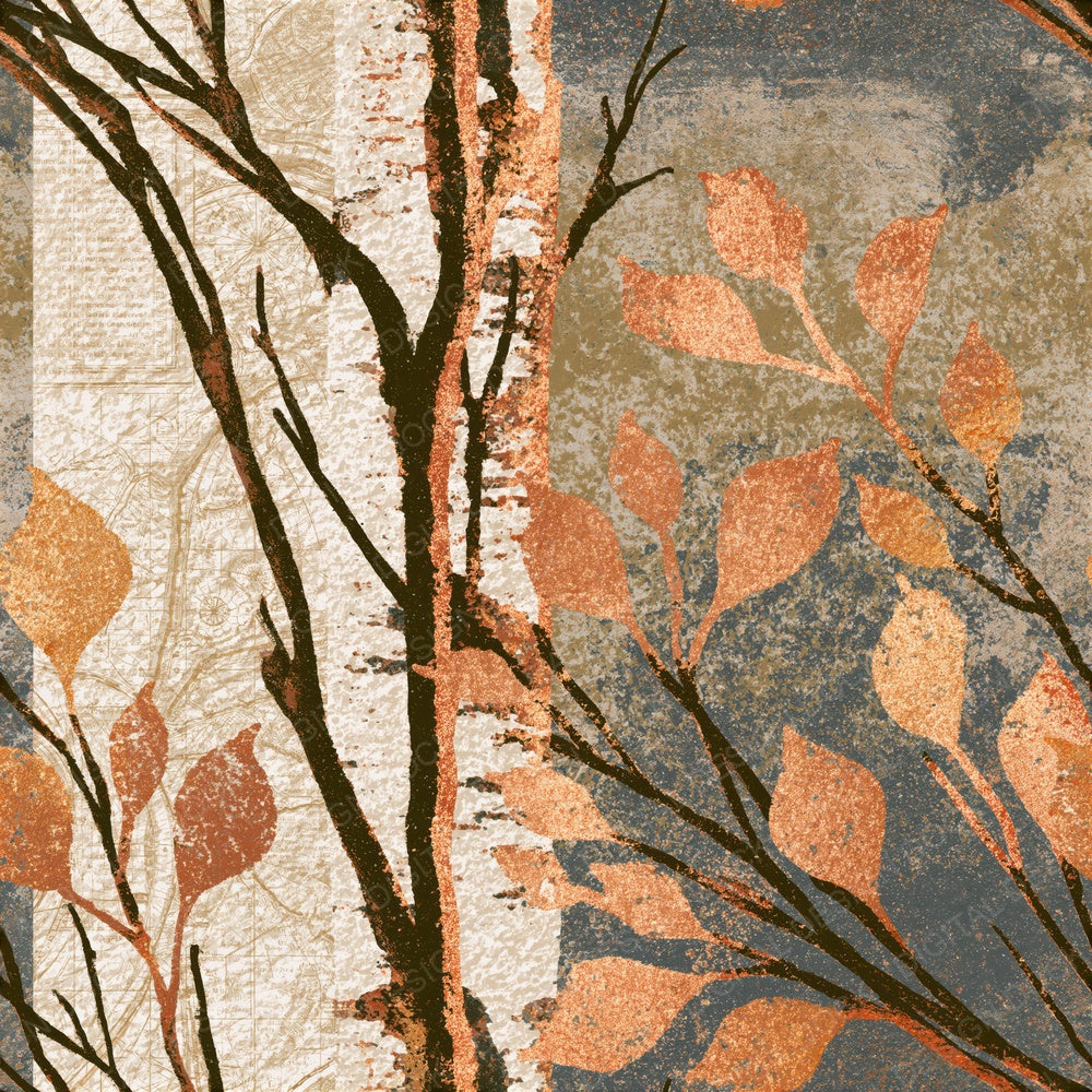 Single Risograph Birch Twigs Sepia Seamless digital paper shown full size