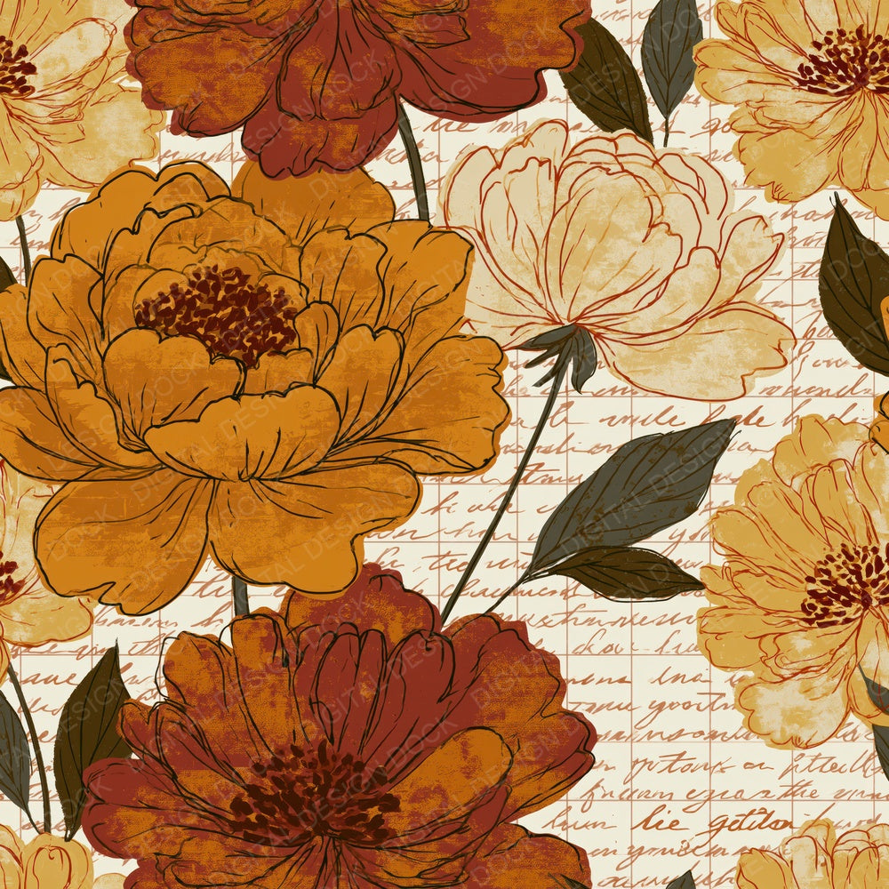 Mid Century Peonies Amber Bone Digital Paper Pack (DDD015112)