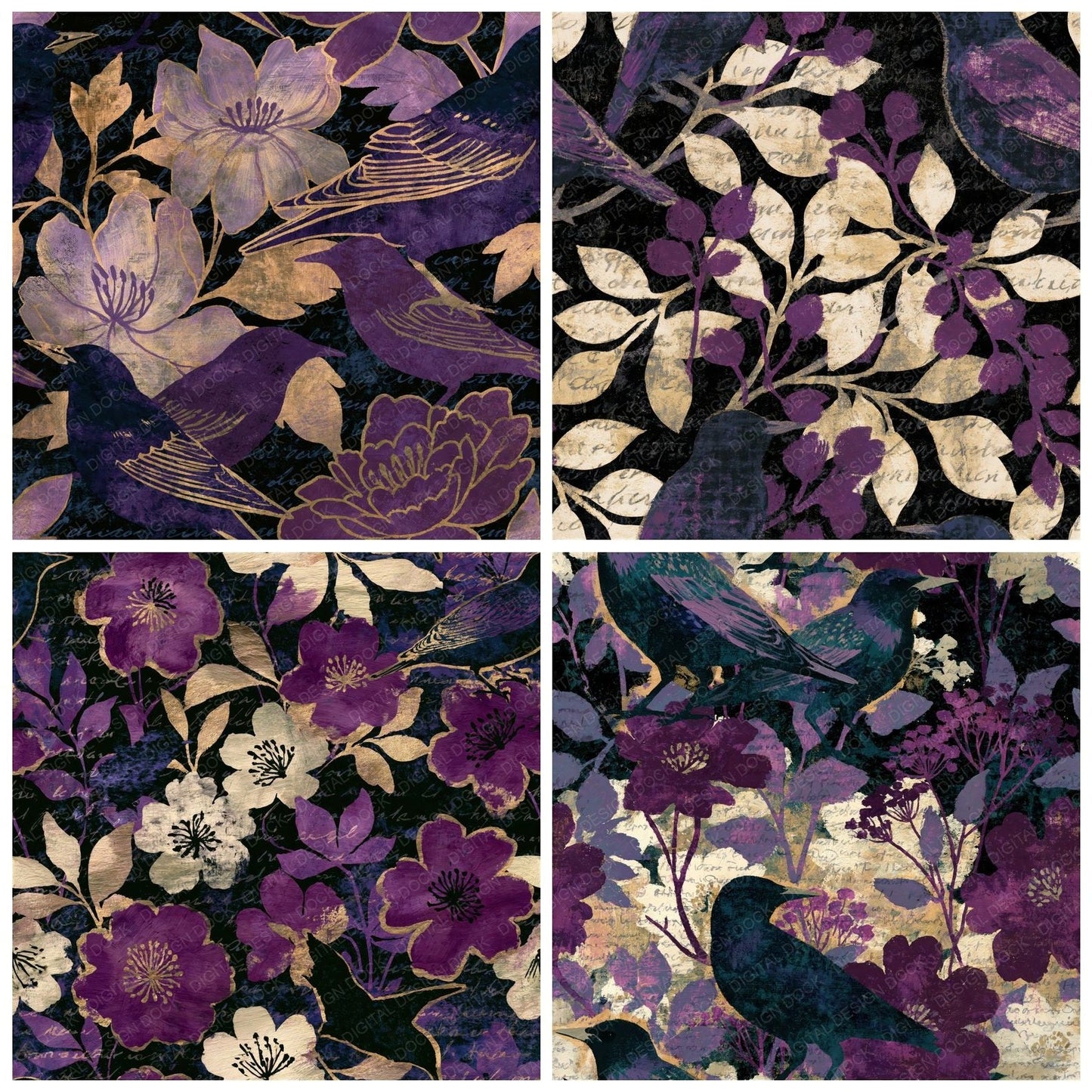 Oil Pastel Starlings Aubergine Pearl Seamless Digital Paper Pack (DDD015115)