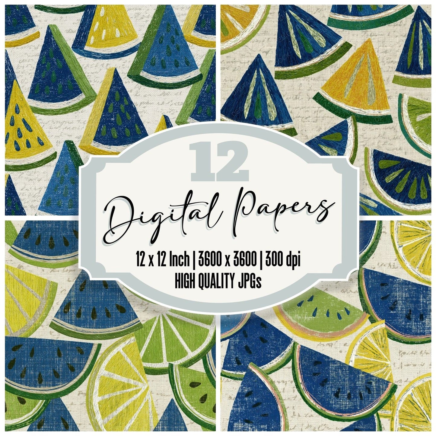 Embroidery Watermelon Azure Lemon Digital Paper Pack (DDD015128)