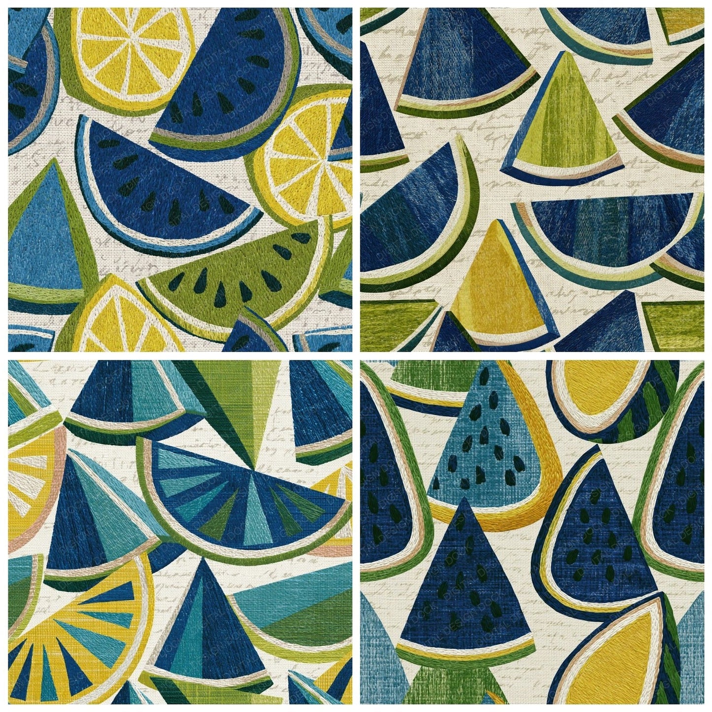 Embroidery Watermelon Azure Lemon Digital Paper Pack (DDD015128)