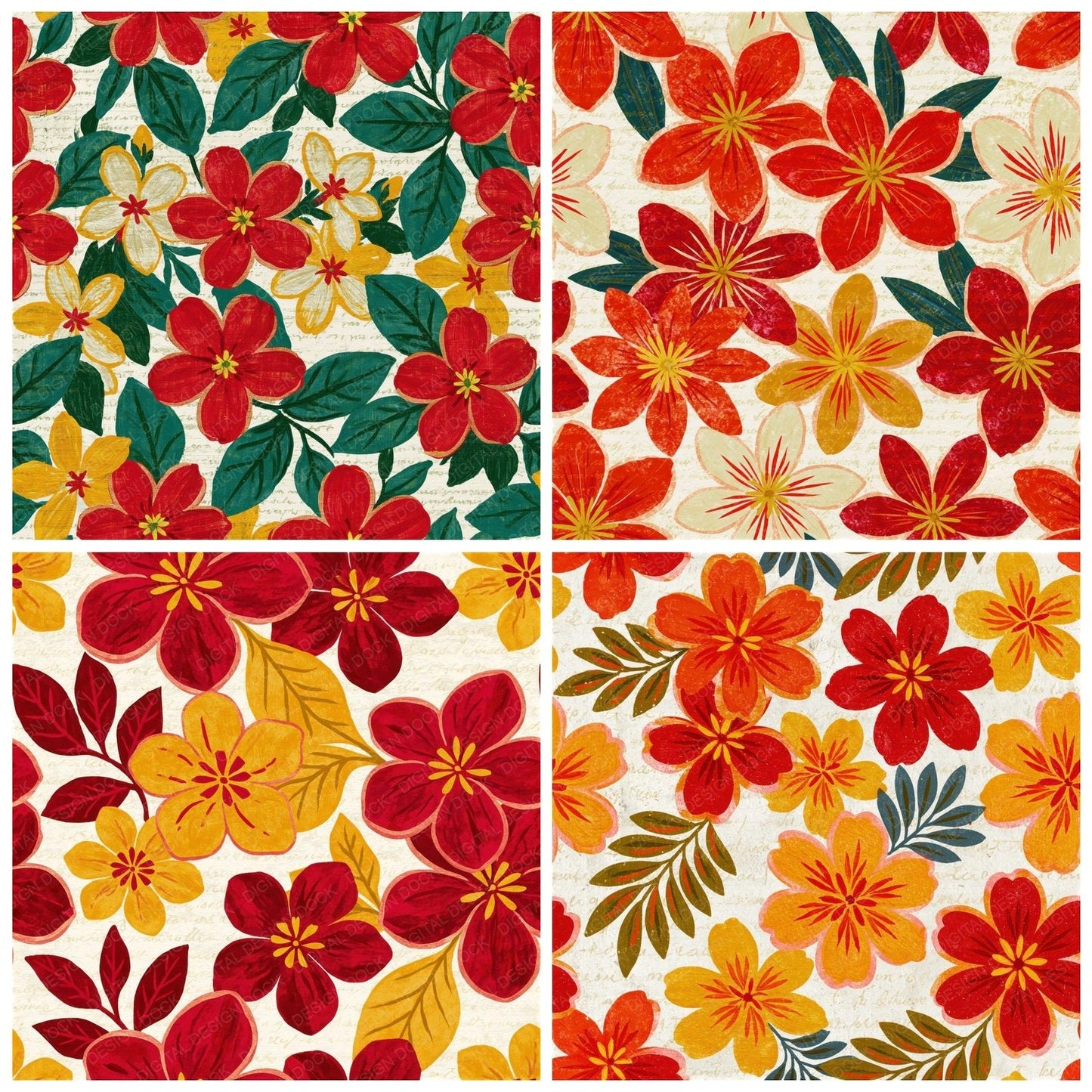 Mexican Folk Art Jasmine Red Lemon Seamless Digital Paper Pack (DDD015130)