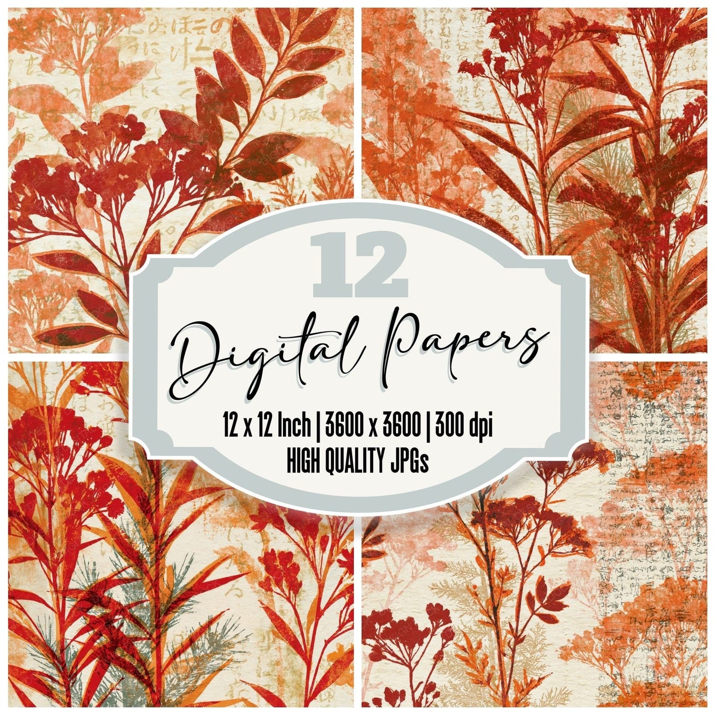 Monoprint Goldenrod Evergreen Red Digital Paper Pack (DDD015131)