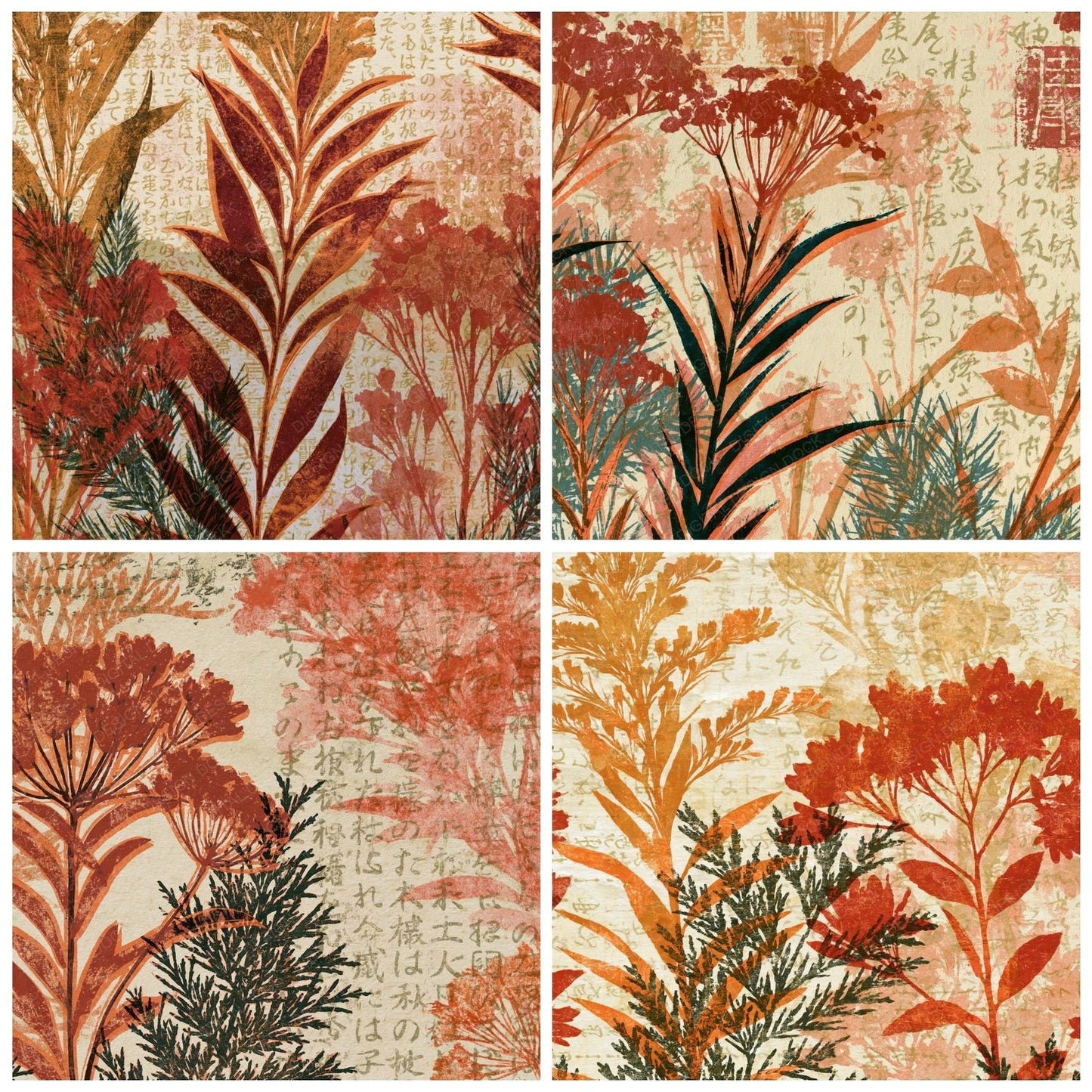 Monoprint Goldenrod Evergreen Red Digital Paper Pack (DDD015131)