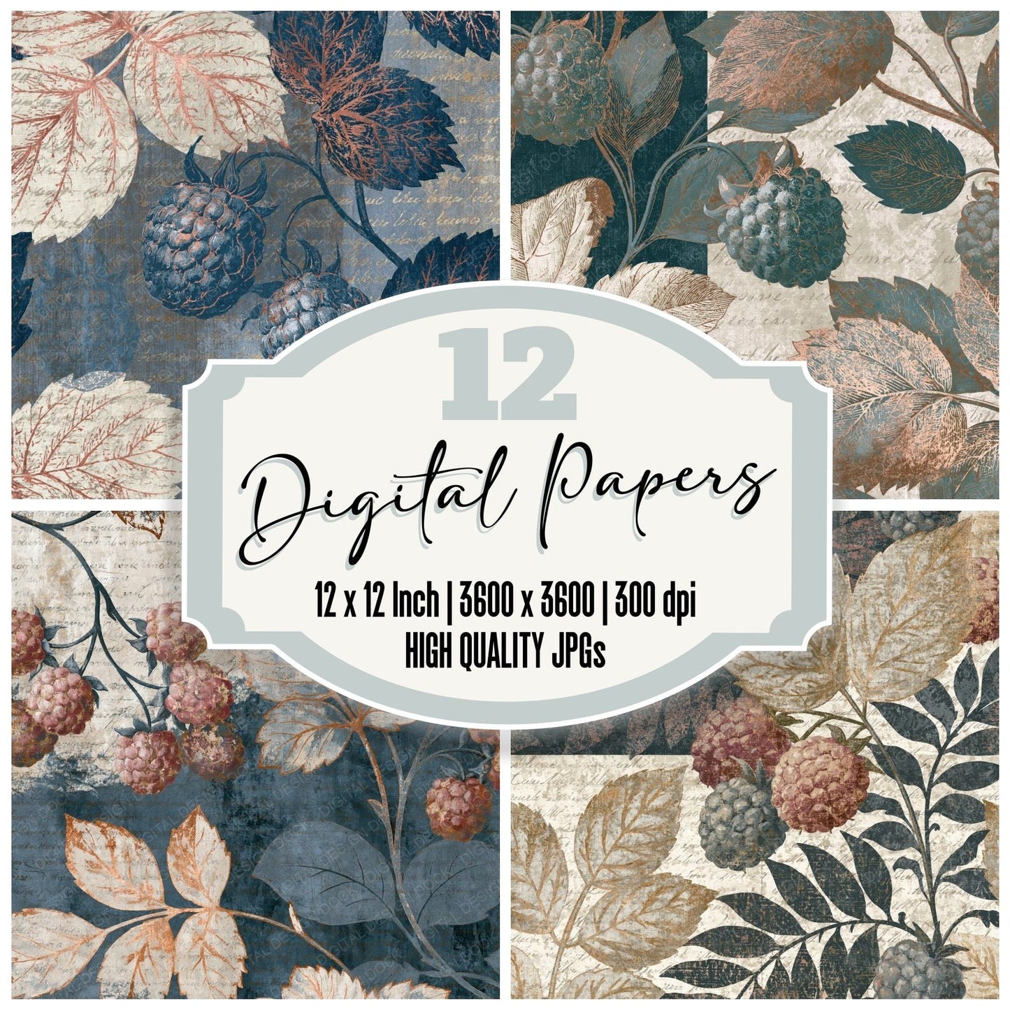 Naturalist Raspberries Linen Slate Digital Paper Pack (DDD015132)