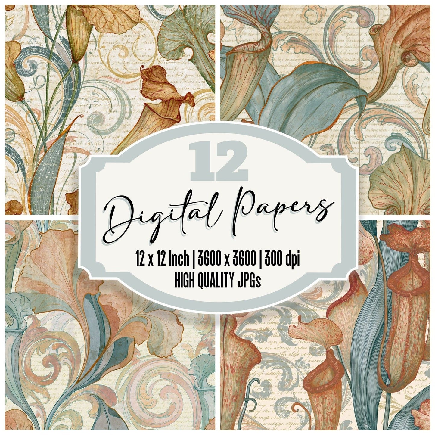 Rococo Pitcher Plants Adobe Sage Digital Paper Pack (DDD015137)