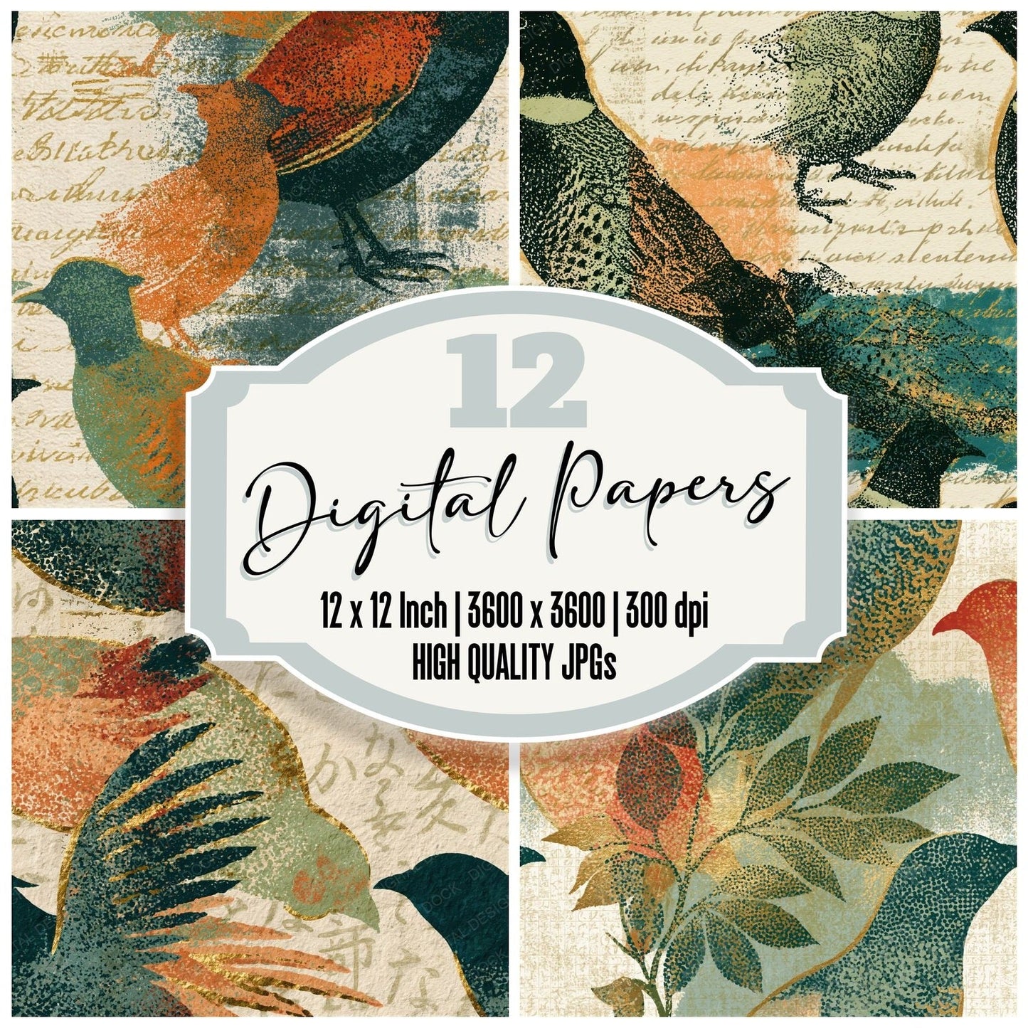 Stipple Pheasant Apricot Pistachio Seamless Digital Paper Pack (DDD015139)
