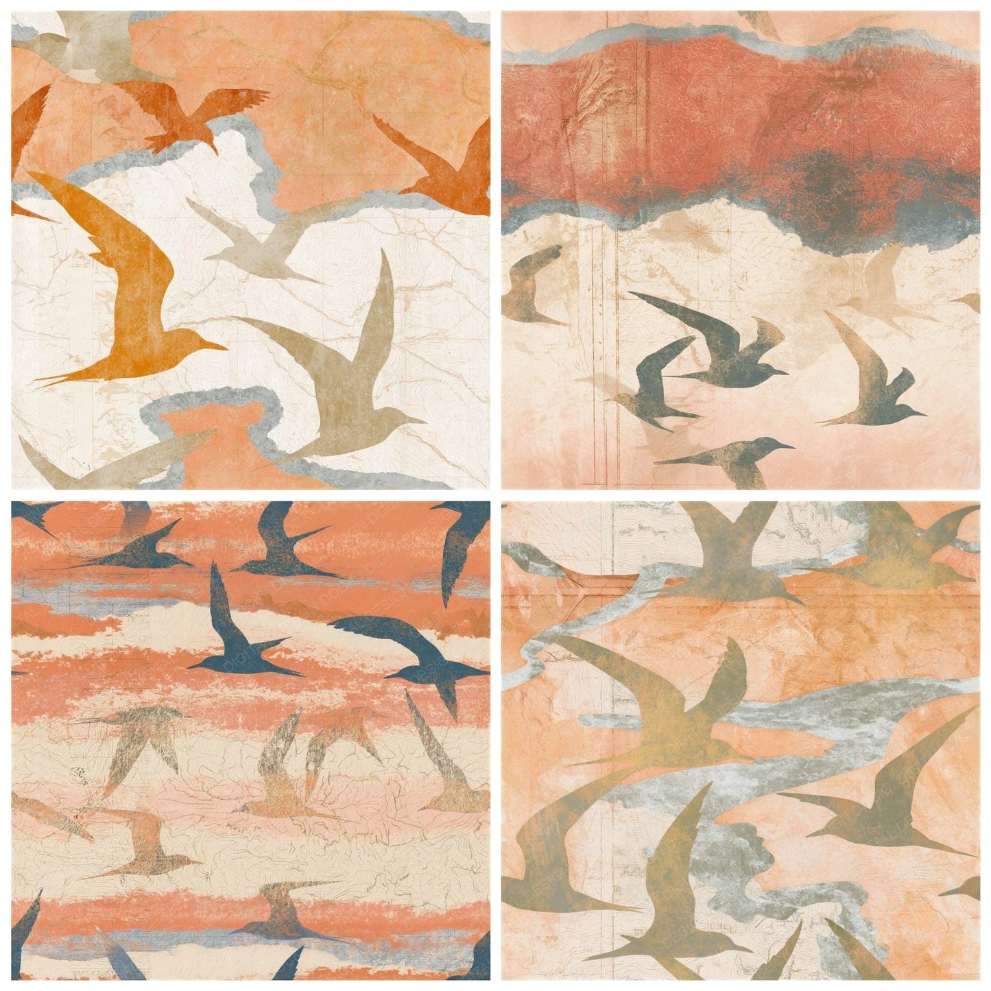 Antique Map Terns Terracotta Seamless Digital Paper Pack (DDD015145)