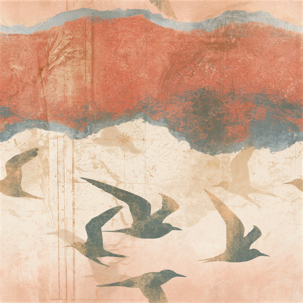 Antique Map Terns Terracotta Seamless Digital Paper Pack (DDD015145)