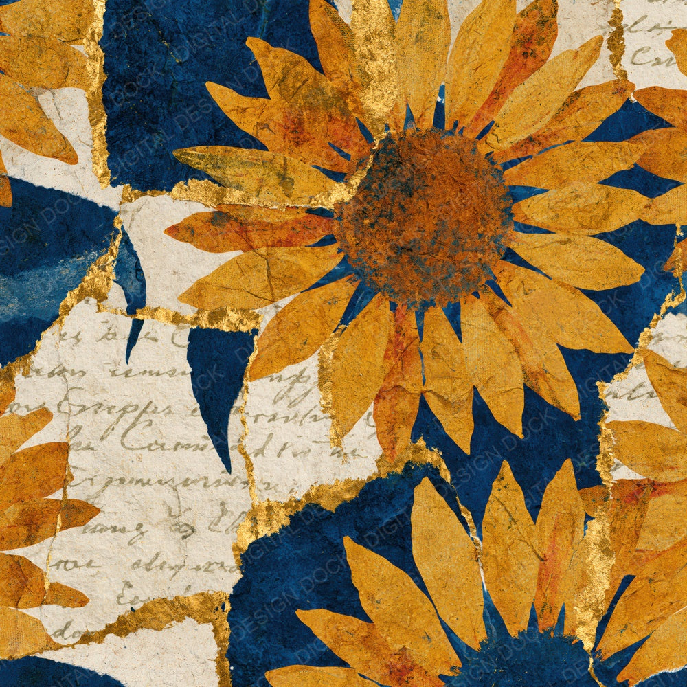 Collage Sunflowers Midnight Gold Digital Paper Pack (DDD015147)