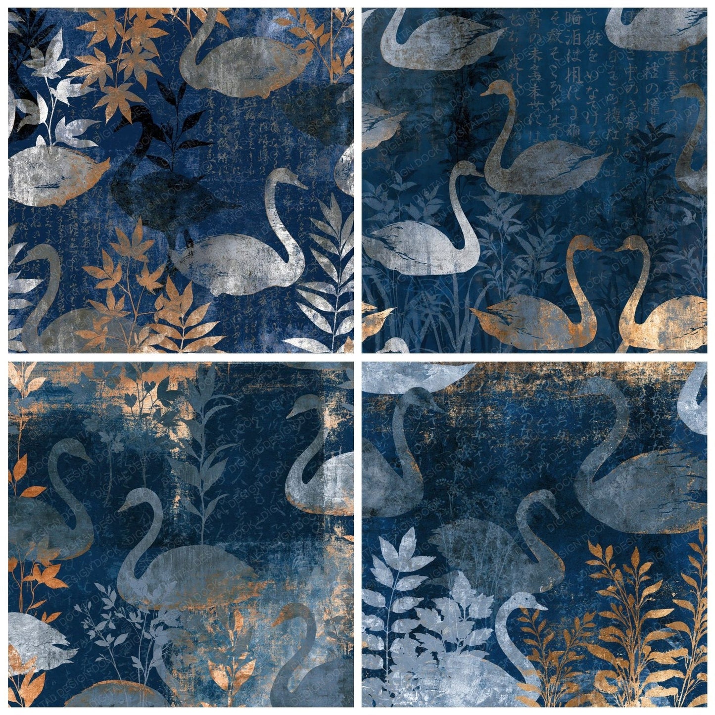 Cyanotype Swan Prussian Silver Digital Paper Pack (DDD015149)