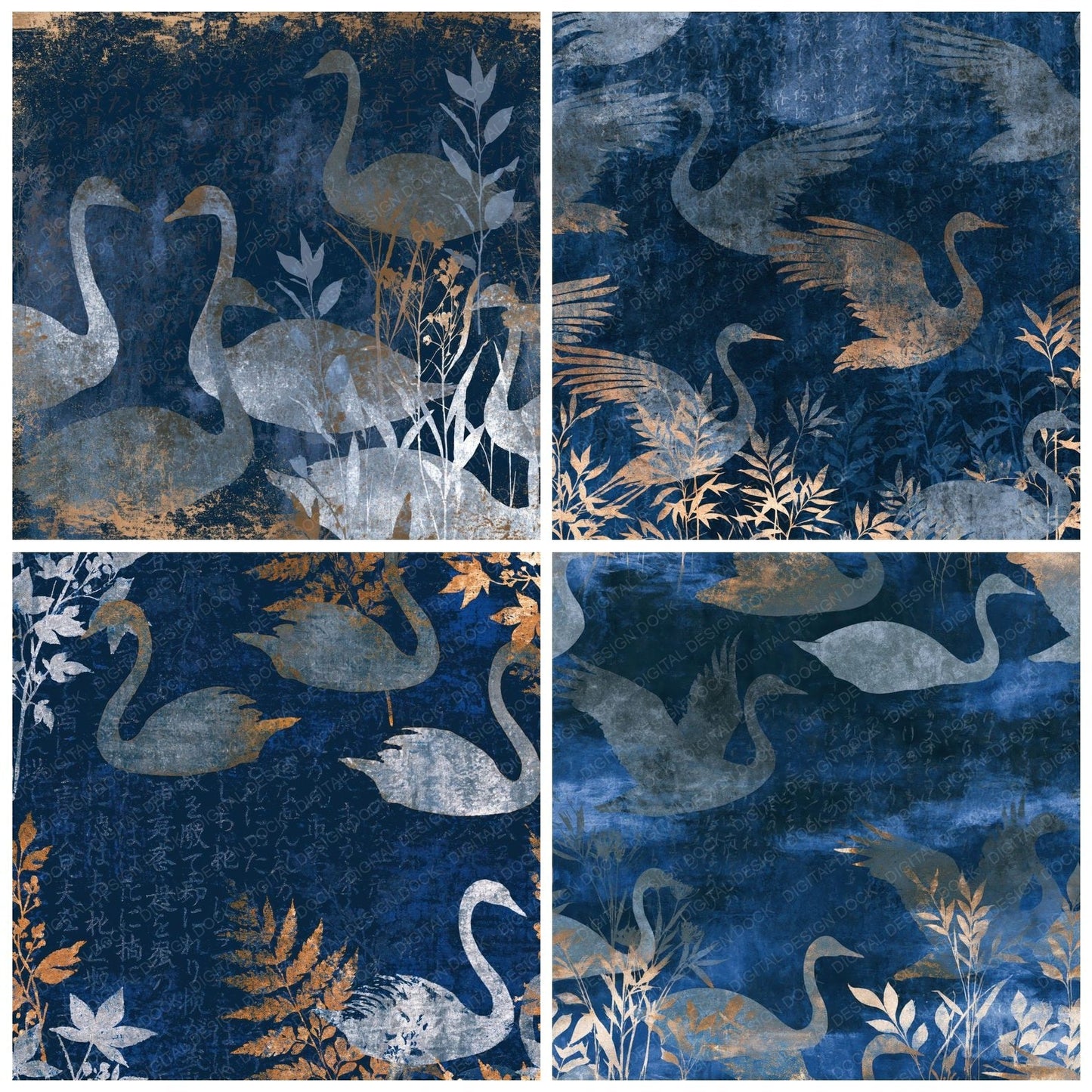 Cyanotype Swan Prussian Silver Digital Paper Pack (DDD015149)