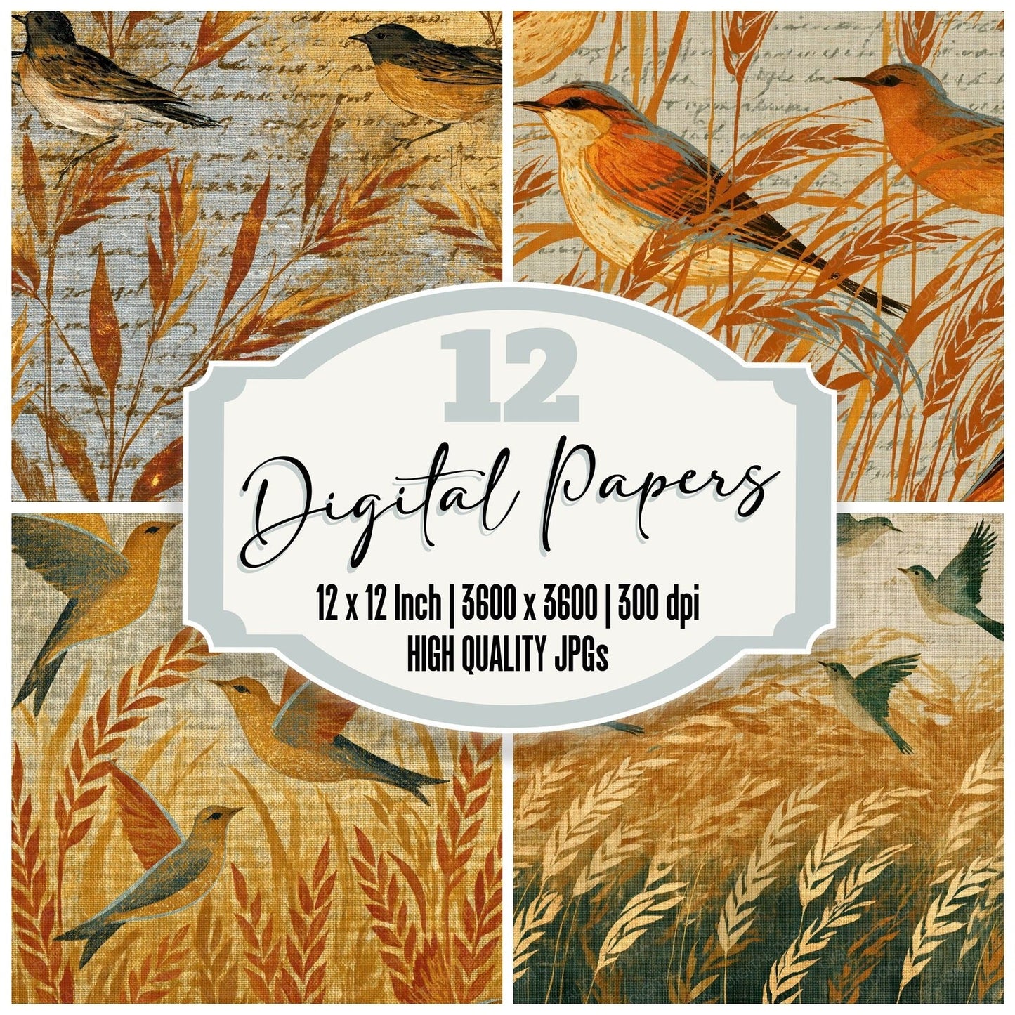 Egg Tempera Larks Wheat Gold Digital Paper Pack (DDD015150)