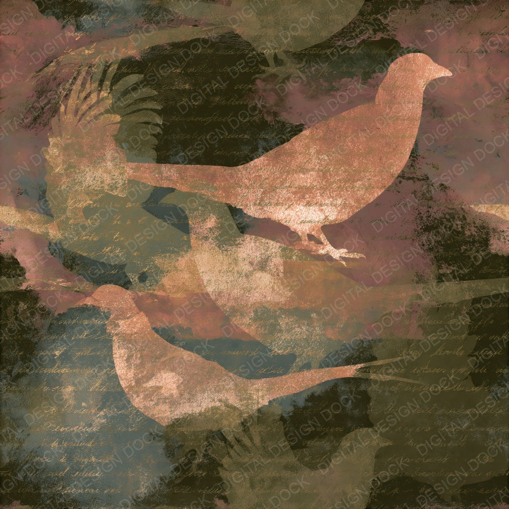 Surrealist Pheasant Moss Bark Seamless Digital Paper Pack (DDD015162)