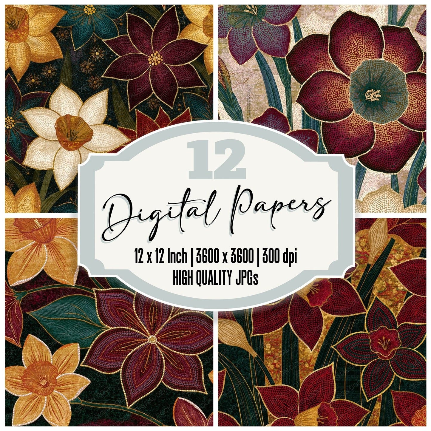 Aboriginal Daffodils Burgundy Pine Digital Paper Pack (DDD015165)