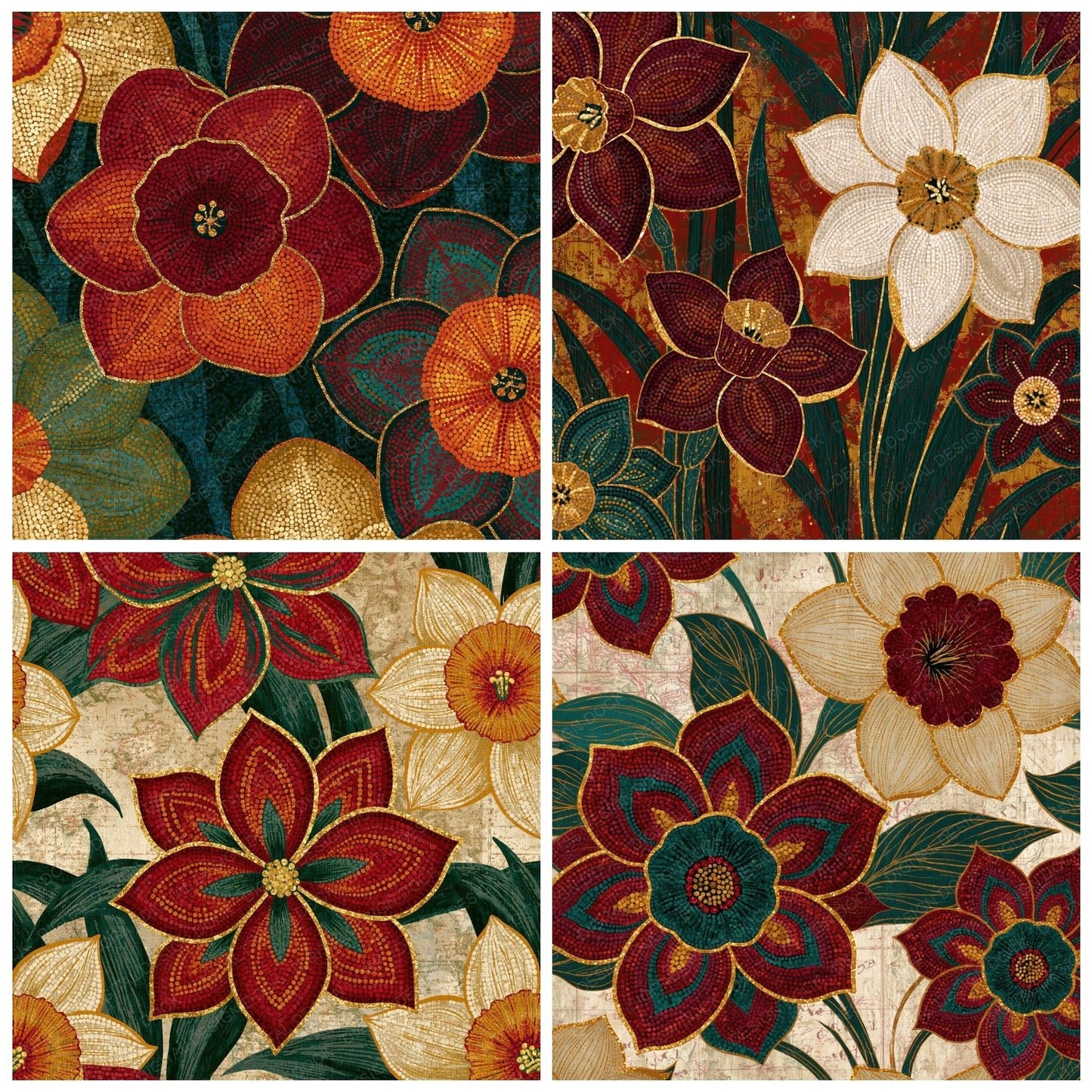 Aboriginal Daffodils Burgundy Pine Digital Paper Pack (DDD015165)