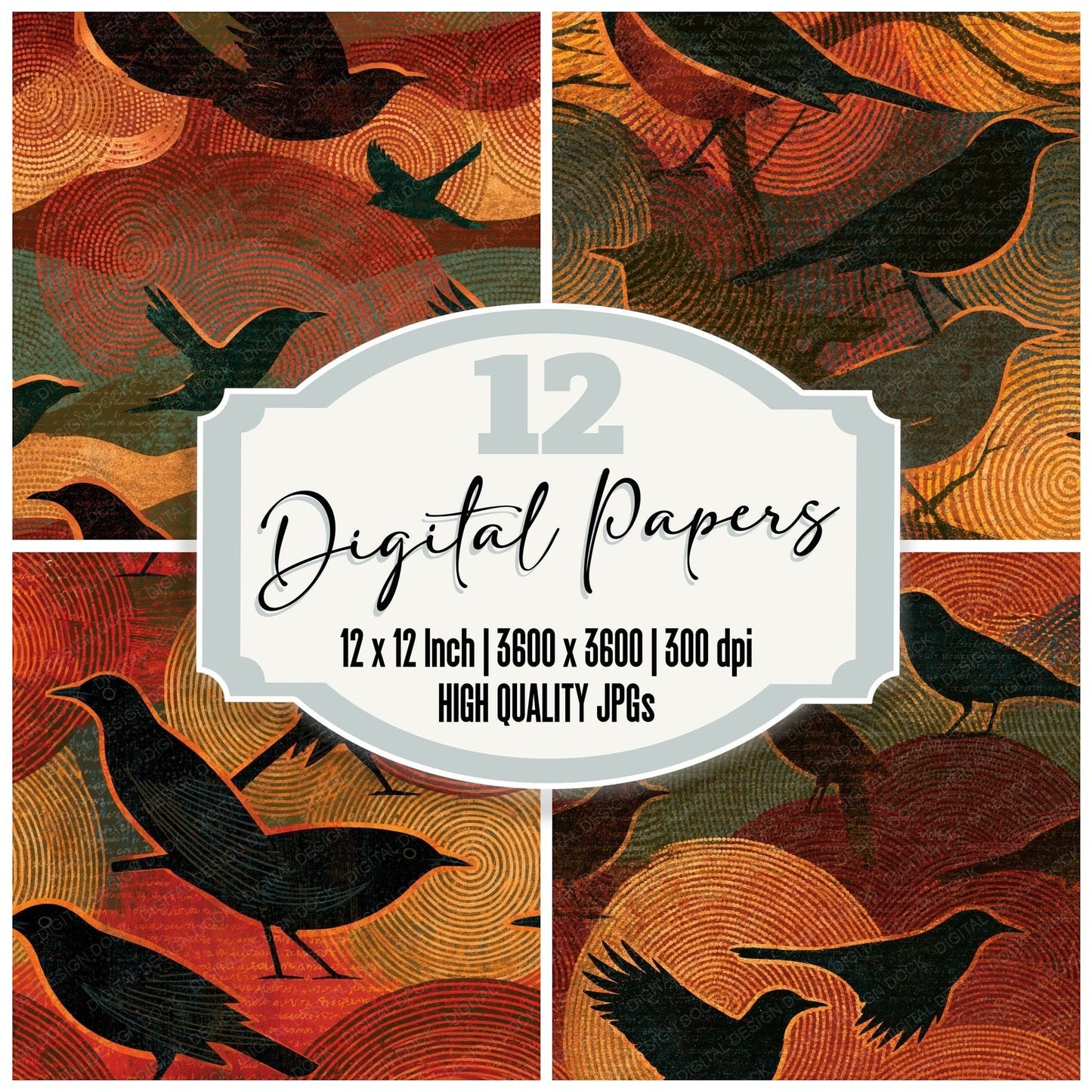 Aboriginal Mockingbirds Clay Olive Seamless Digital Paper Pack (DDD015166)